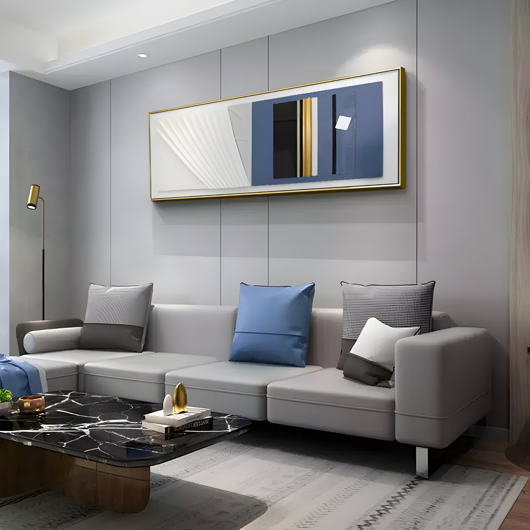Velvaris Blue & White Panelled Leather 3D Wall Art
