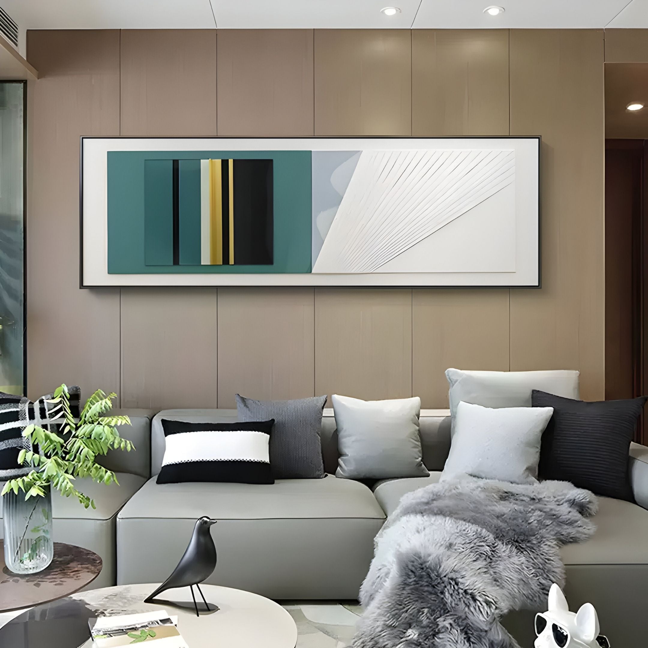 Velvaris Teal & White Panelled Leather 3D Wall Art