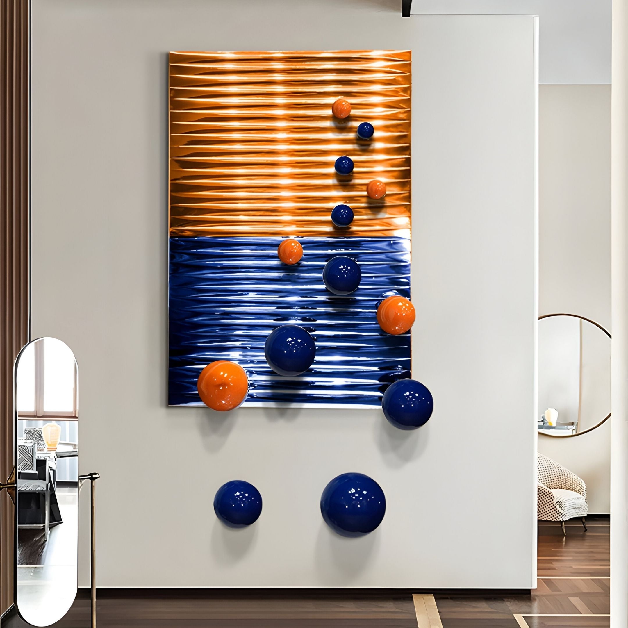 Orbentra Dual-Tone 3D Wall Art With Blue & Orange Metal Ball