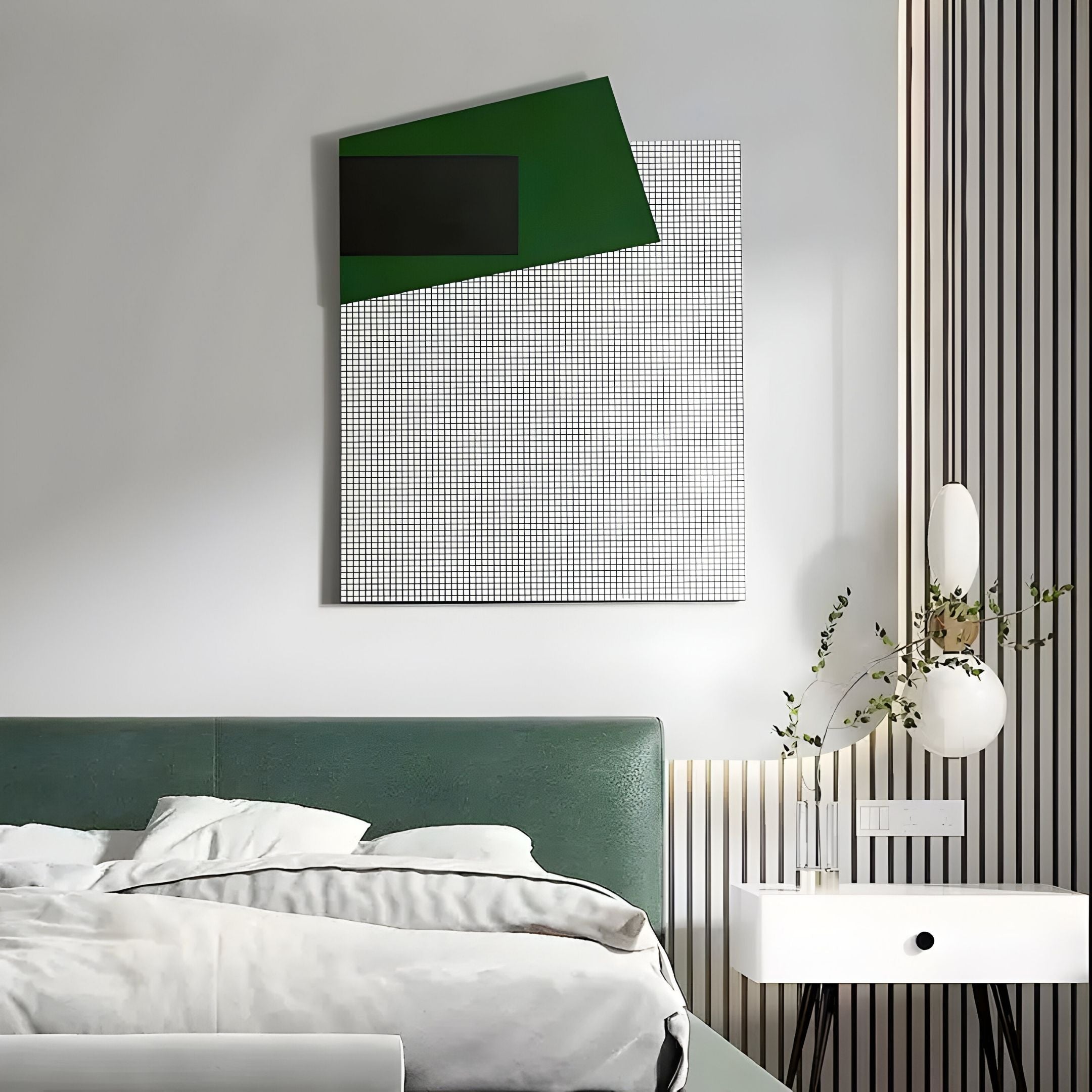 Gridorra Black & Green Leather Grid Panel 3D Wall Art