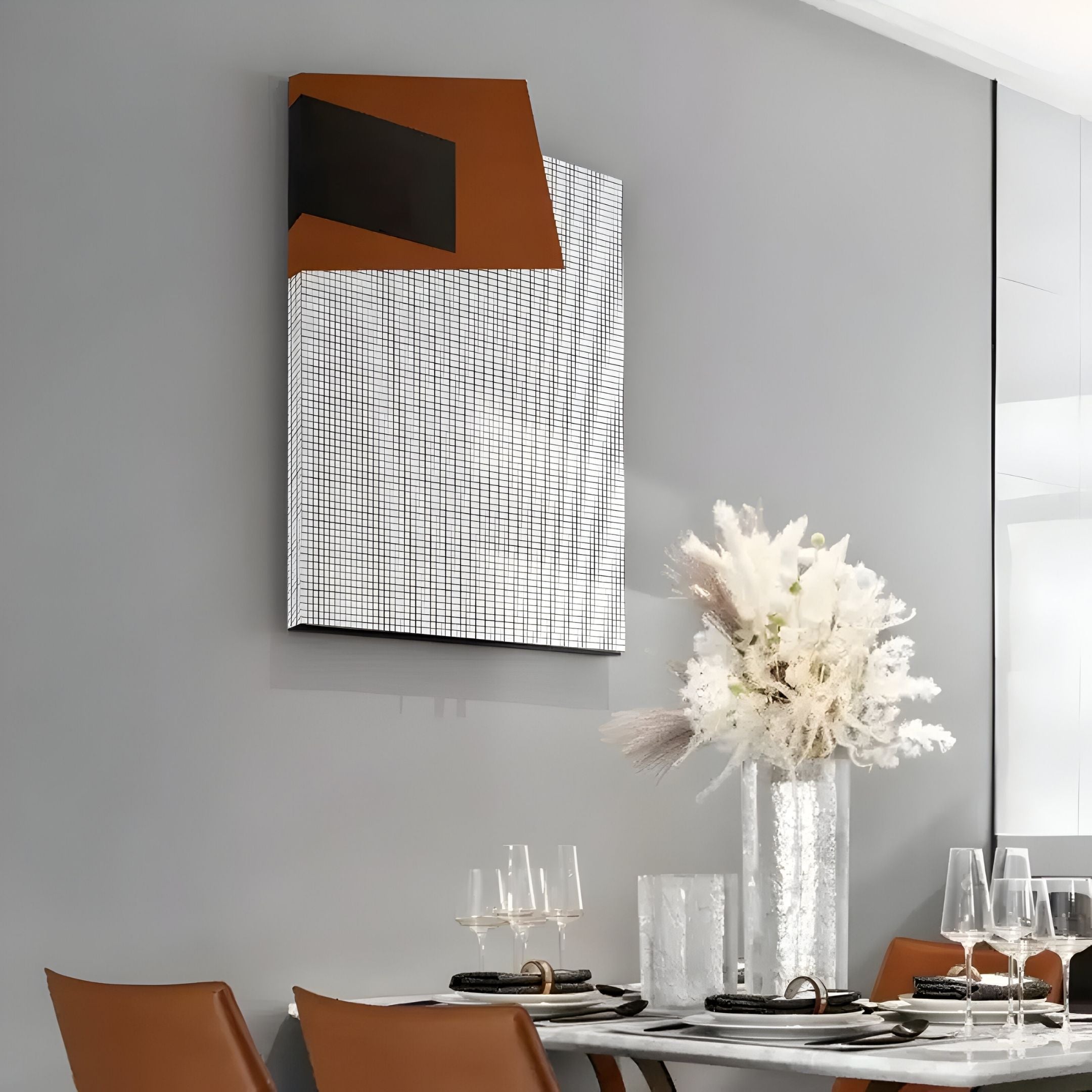 Gridorra Black & Rust Leather Grid Panel 3D Wall Art