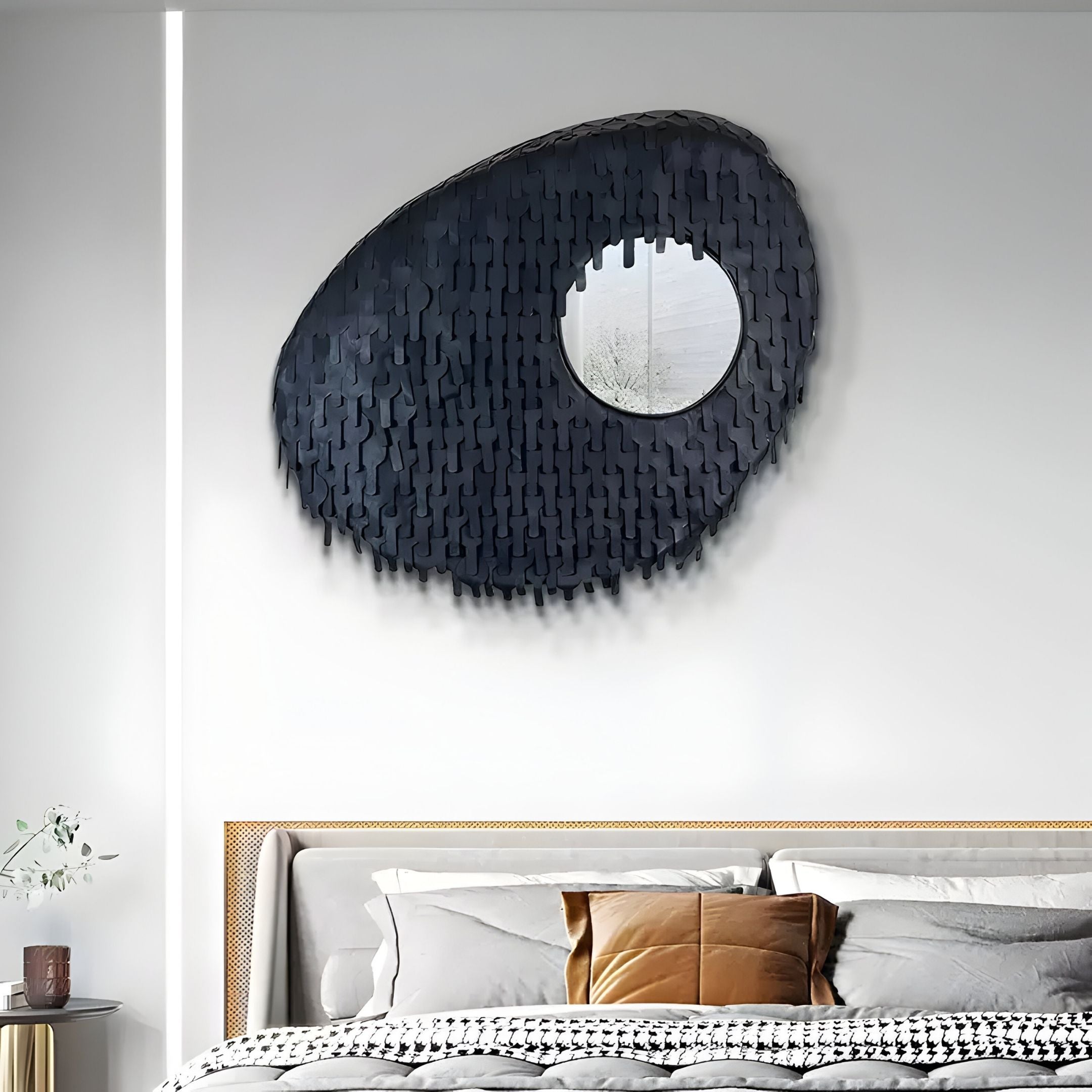 Aurec Black Textured Leather & Mirror 3D Wall Art