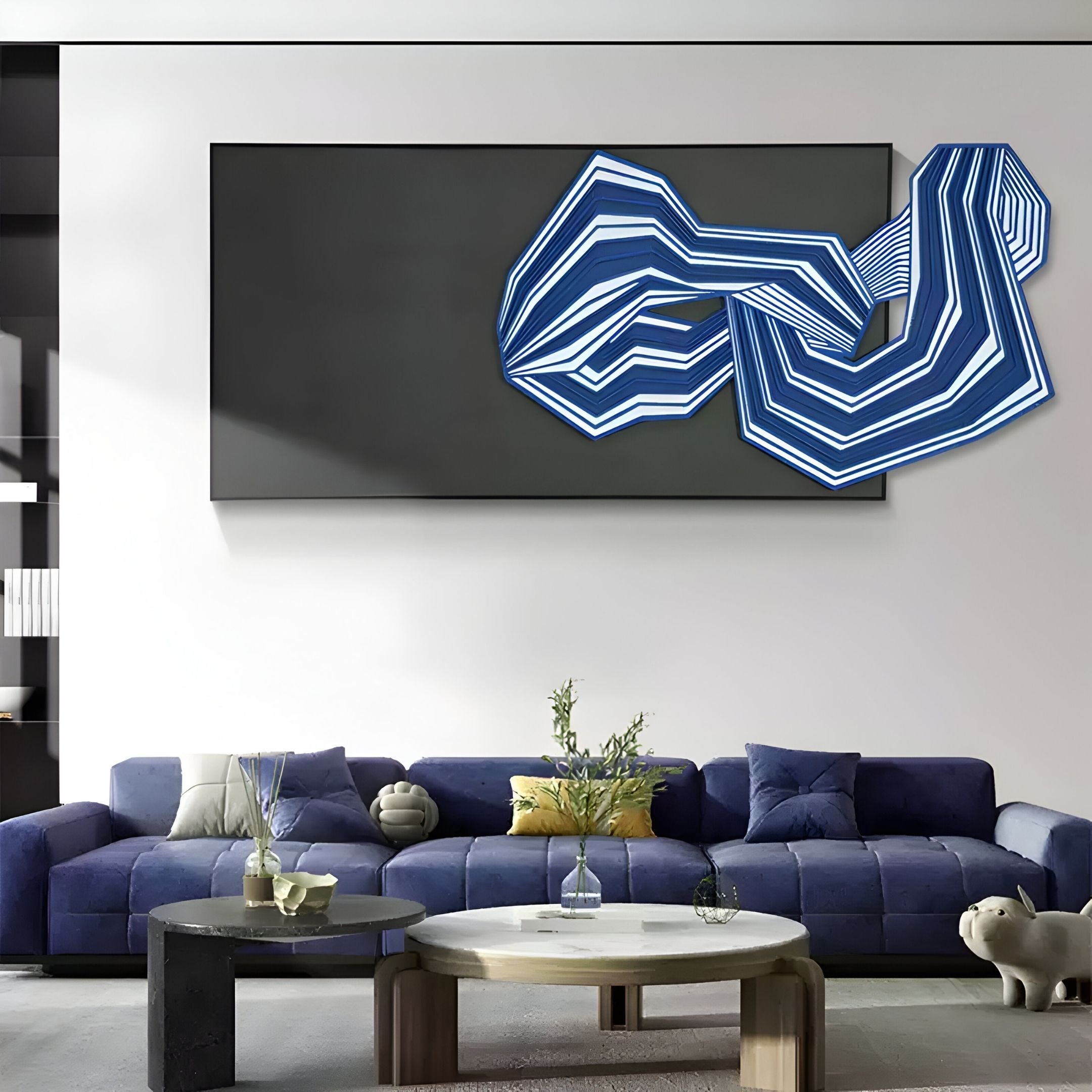 Riborra Black & Blue Layered Wood Carving 3D Wall Art