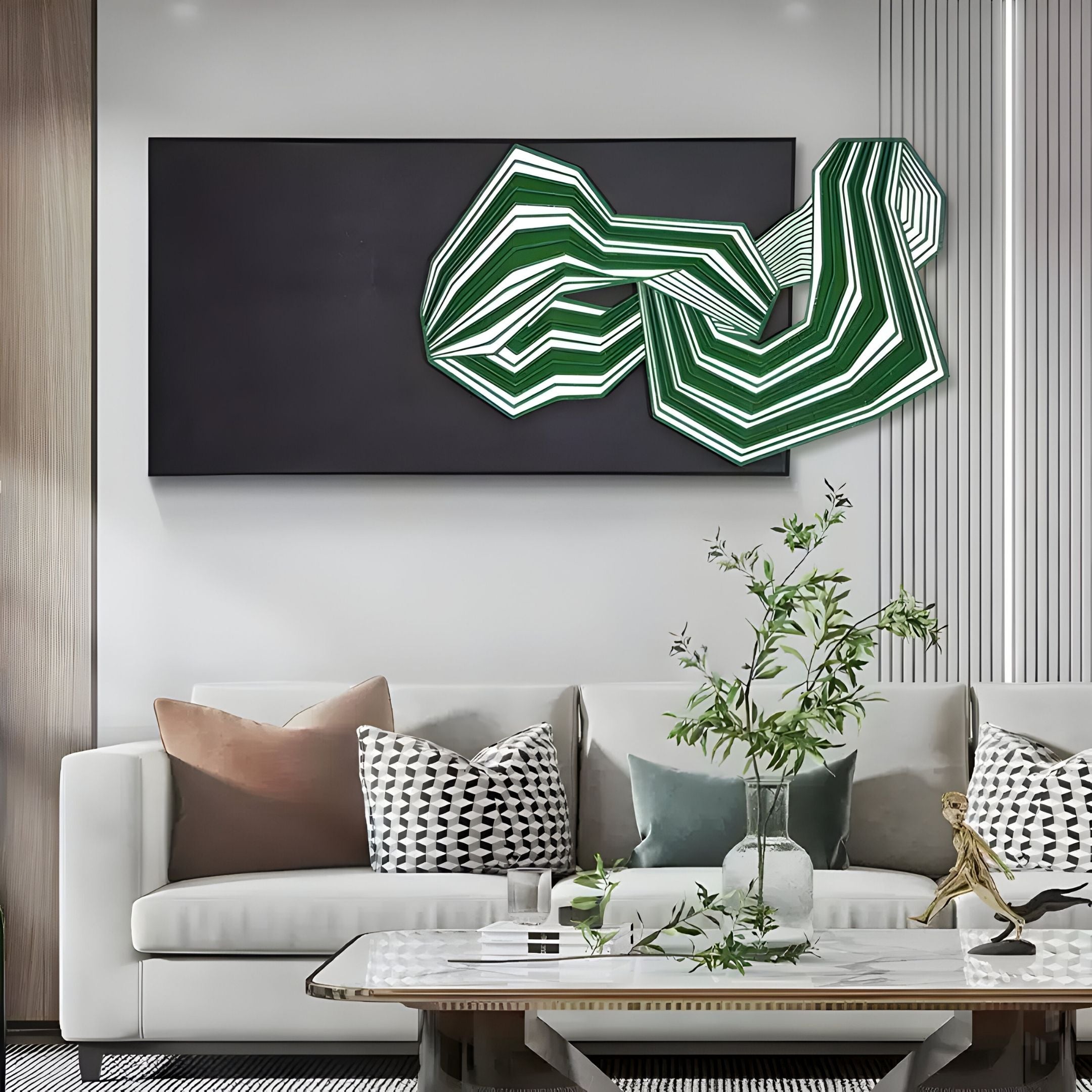 Riborra Black & Green Layered Wood Carving 3D Wall Art