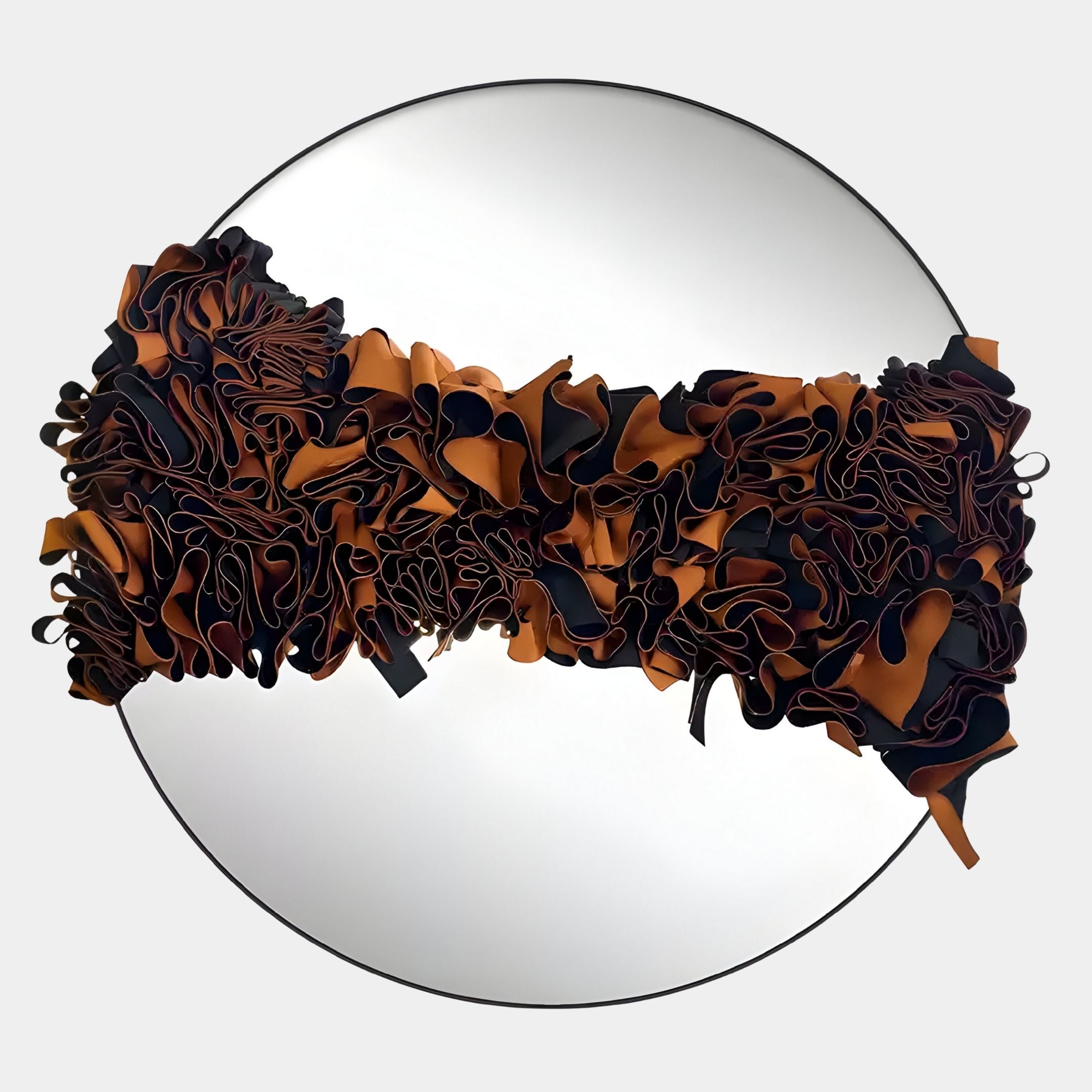 Stravelle Amber & Black Fold Leather Mirror 3D Wall Art