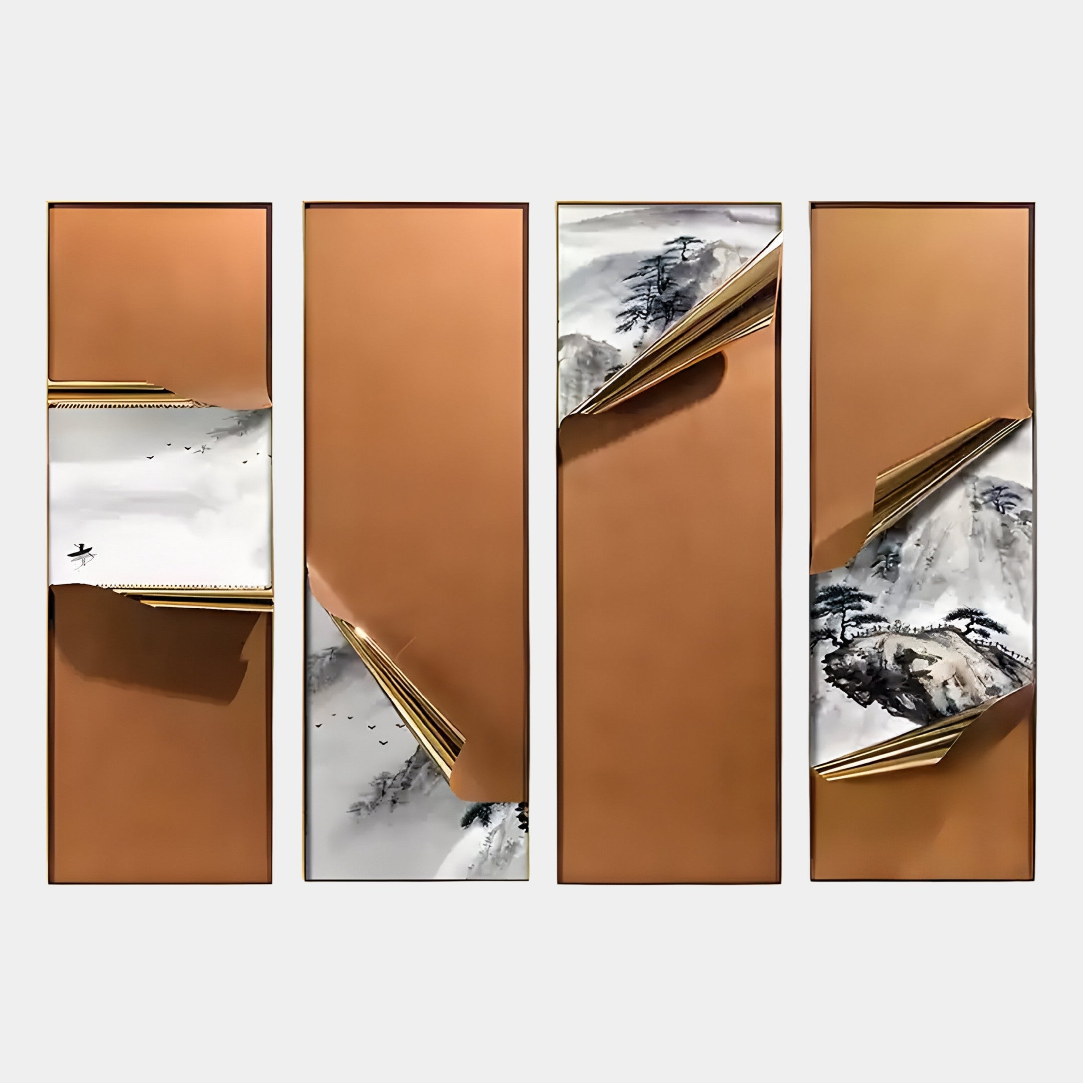 Cuvora 4-Panel Misty Pines Leather 3D Wall Art