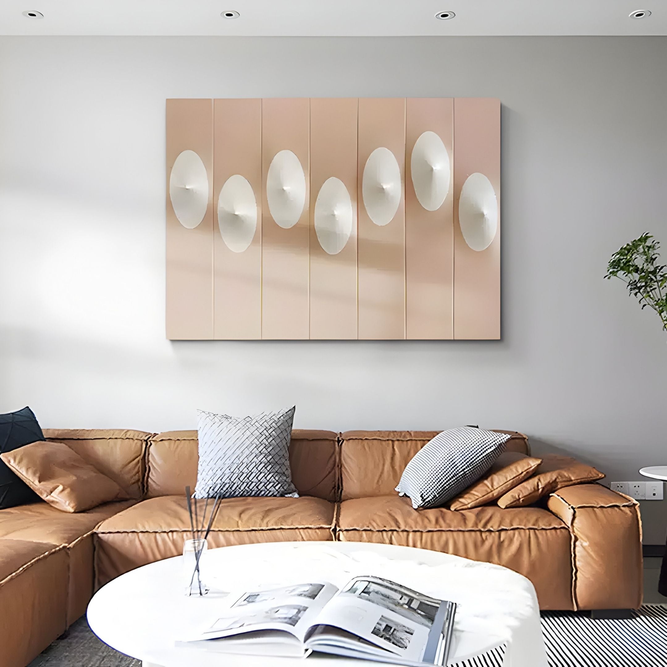 Virello Soft Blush & White Disc Leather 3D Wall Art