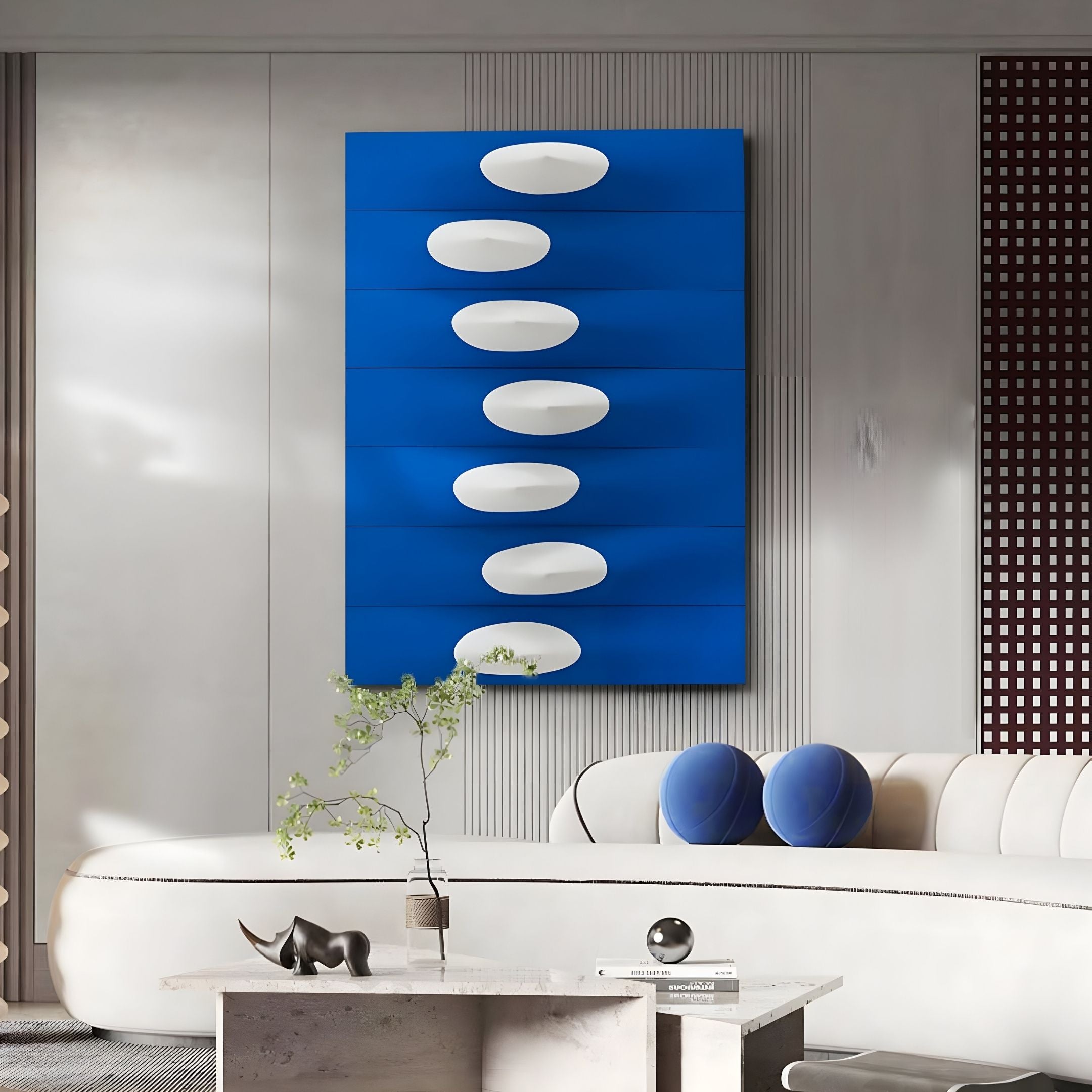 Virello Royal Blue & White Disc Leather 3D Wall Art