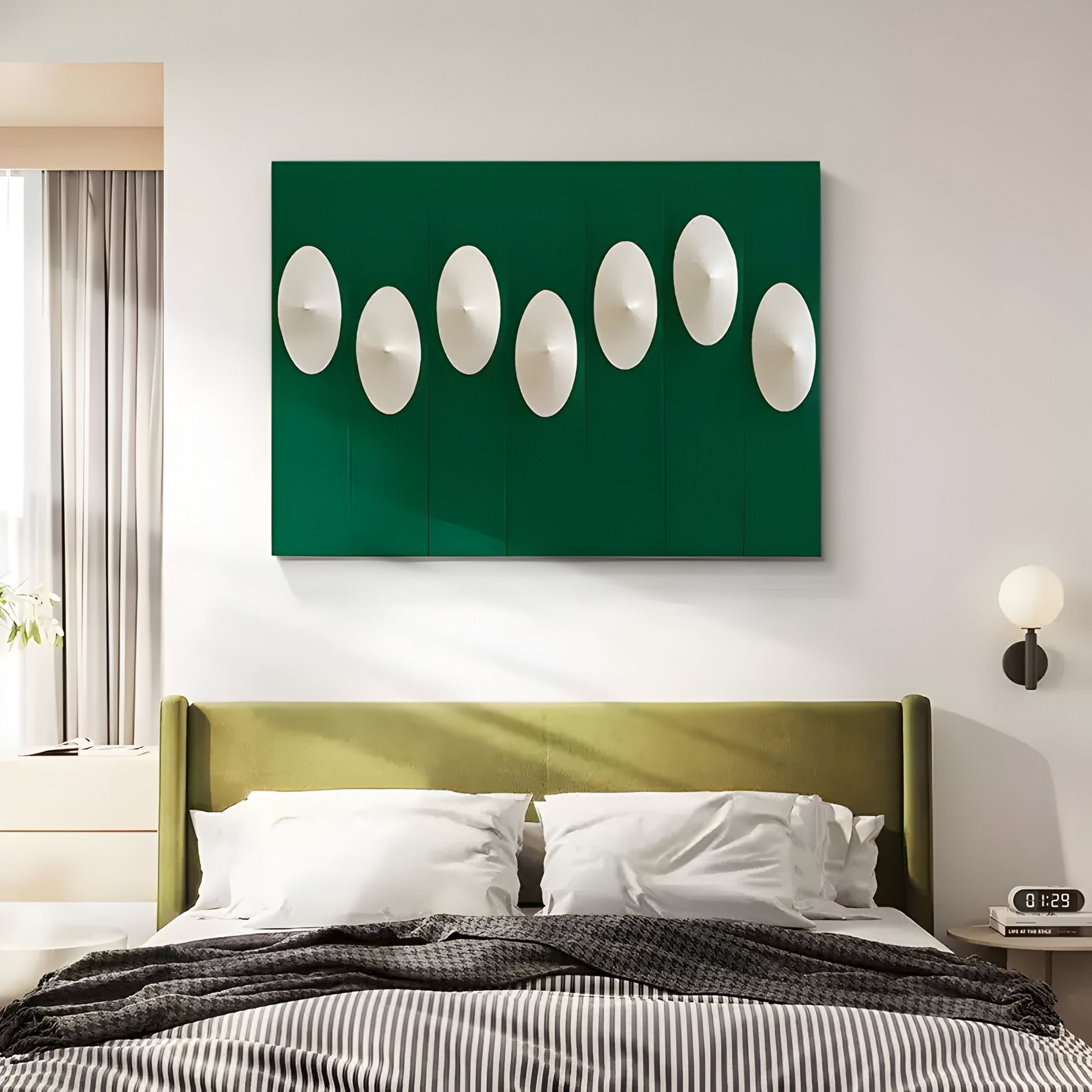 Virello Deep Green & White Disc Leather 3D Wall Art