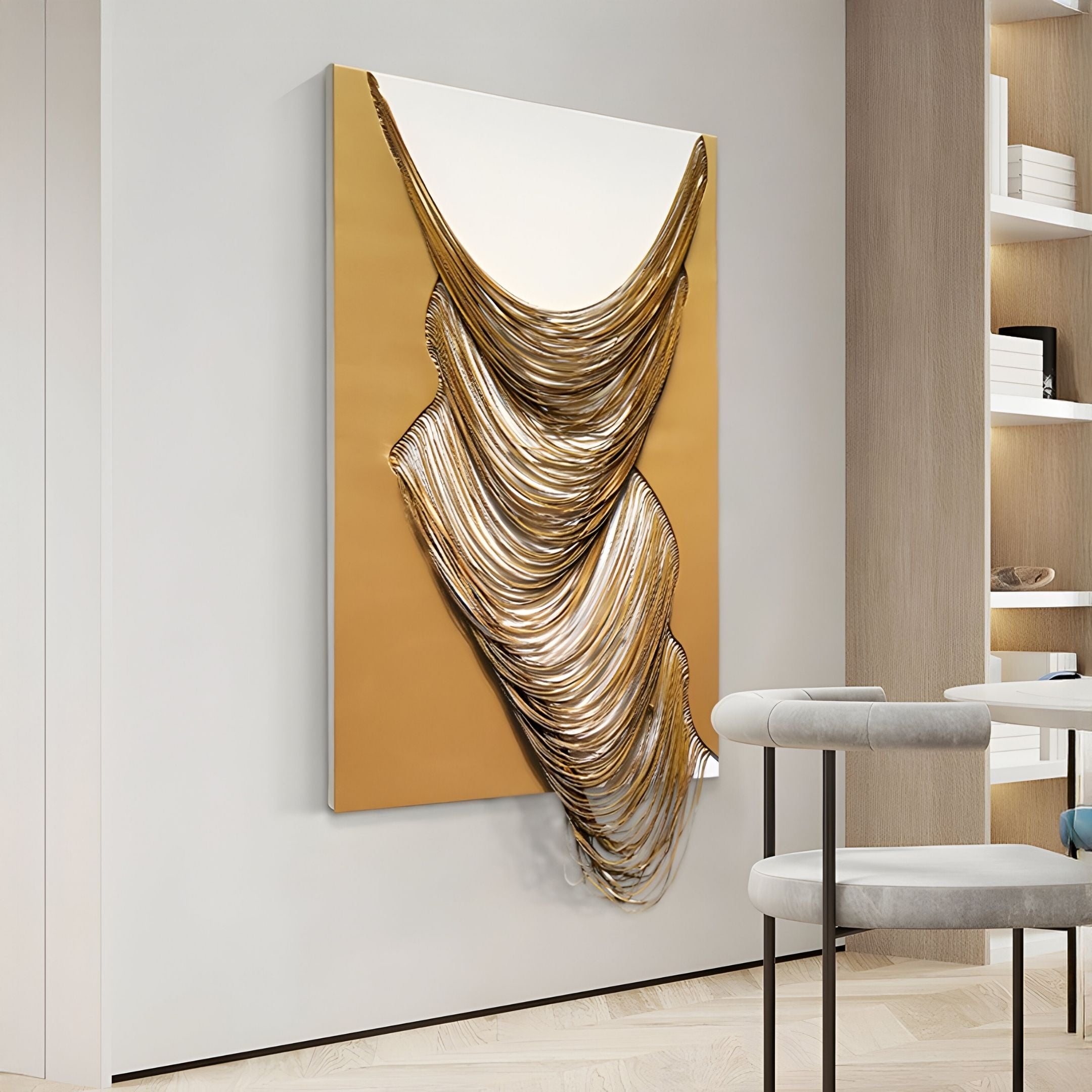 Arvinea Gold Flow Sculptural Leather 3D Wall Art