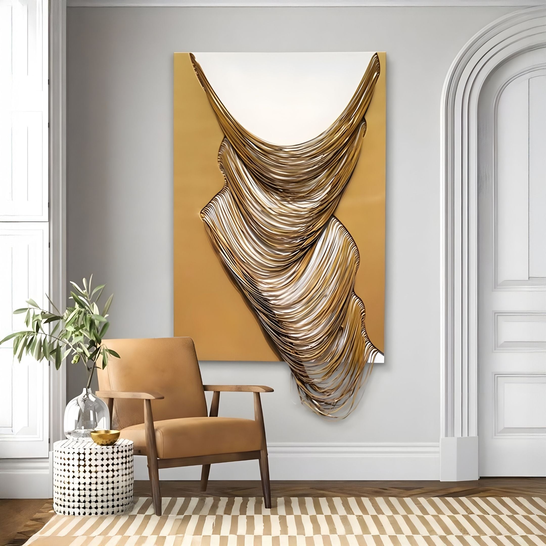 Arvinea Gold Flow Sculptural Leather 3D Wall Art