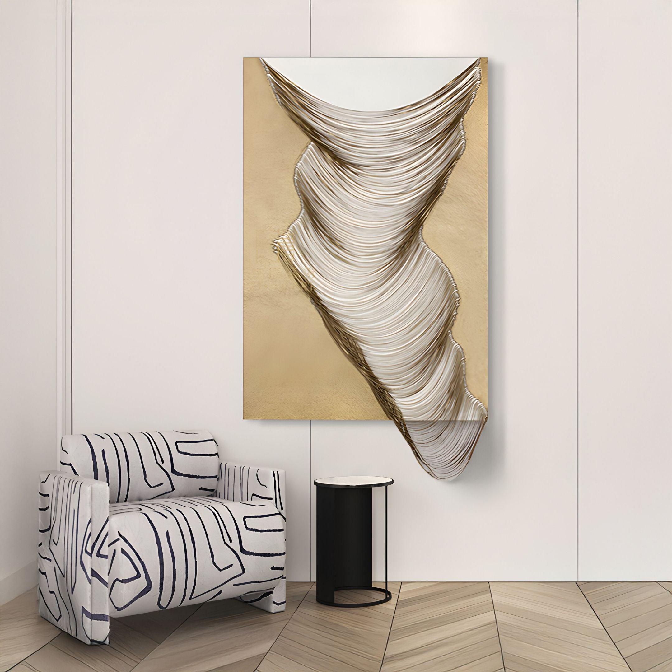 Arvinea Soft Gold Flow Sculptural Leather 3D Wall Art