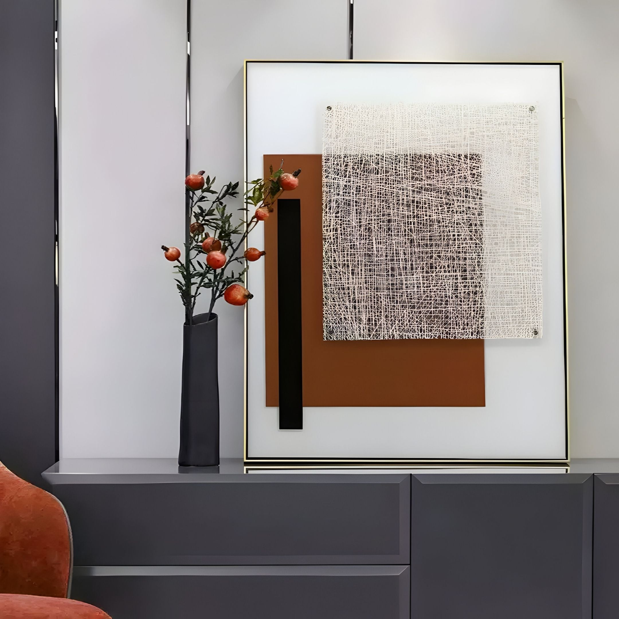 Linquetta Rust Grid Acrylic & Leather 3D Wall Art