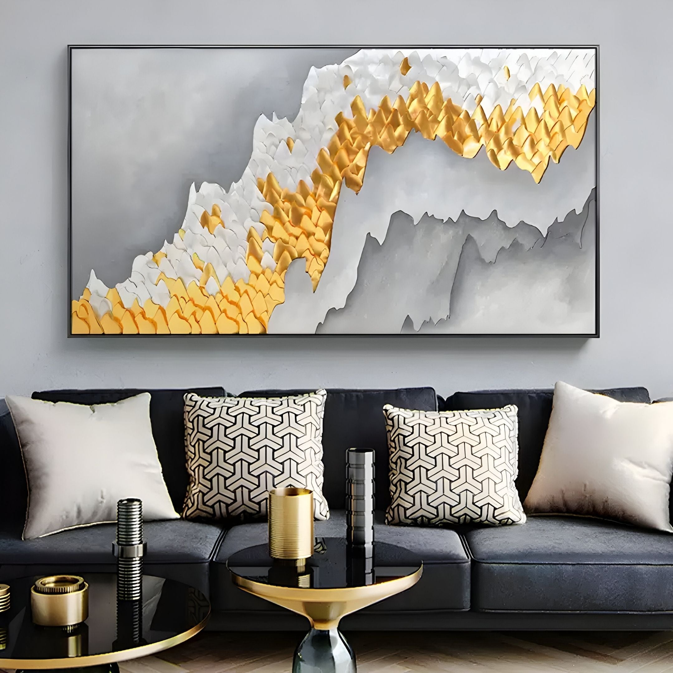 Valmara Grey & Gold Crest Layered Leather 3D Wall Art