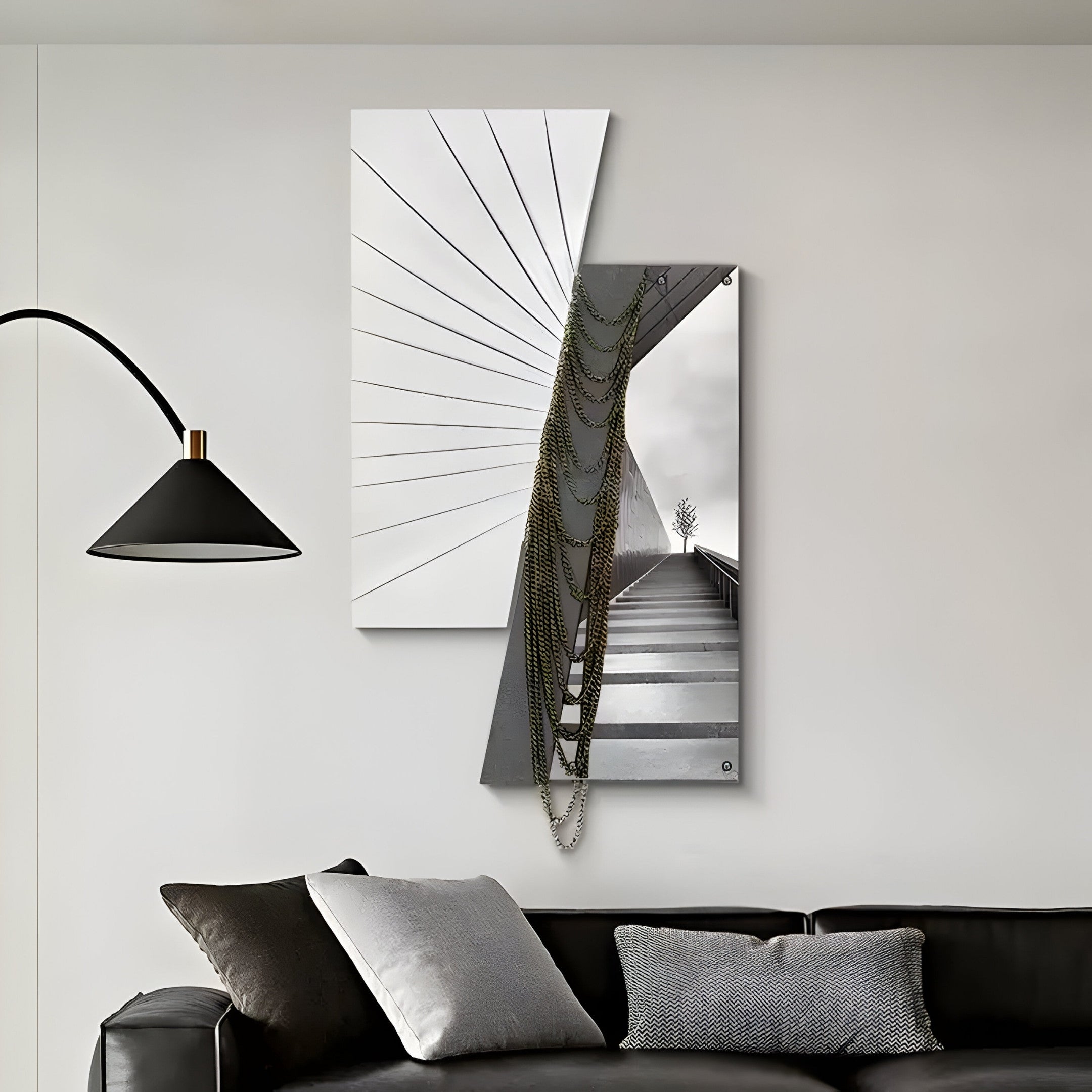 Urbis Black & White Treewalk Chain Leather 3D Wall Art