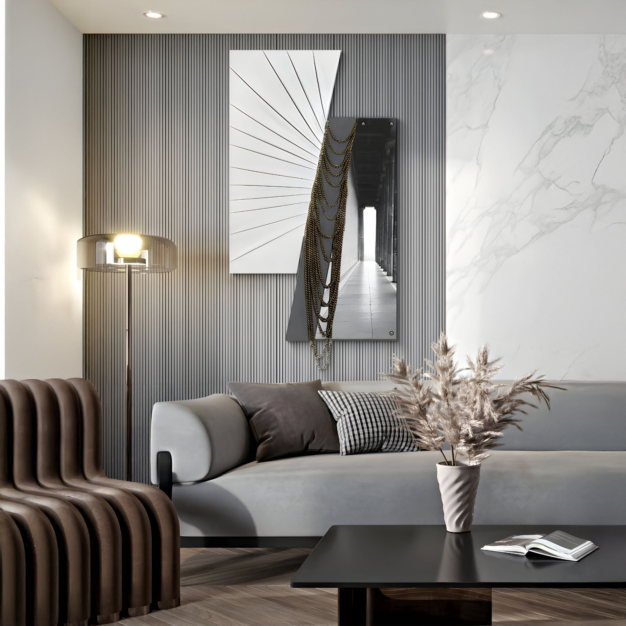 Urbis Black & White Corridor View Leather 3D Wall Art