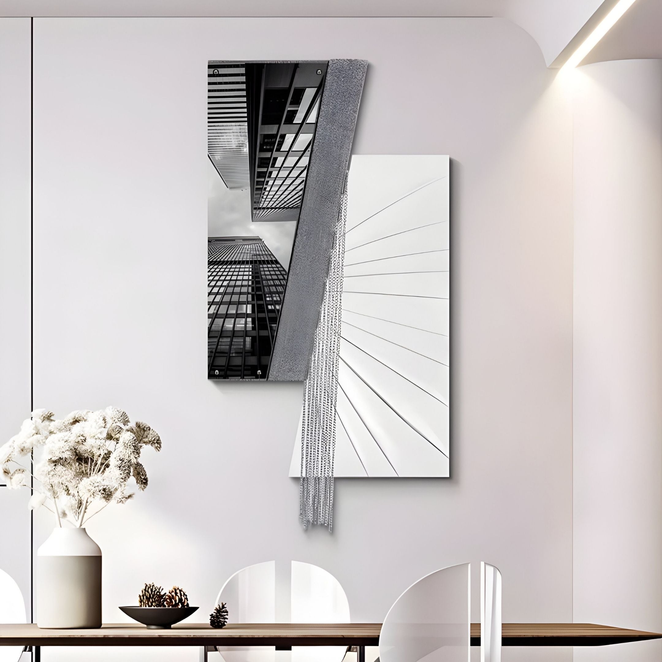 Urbis Black & White Skyline Chain Leather 3D Wall Art