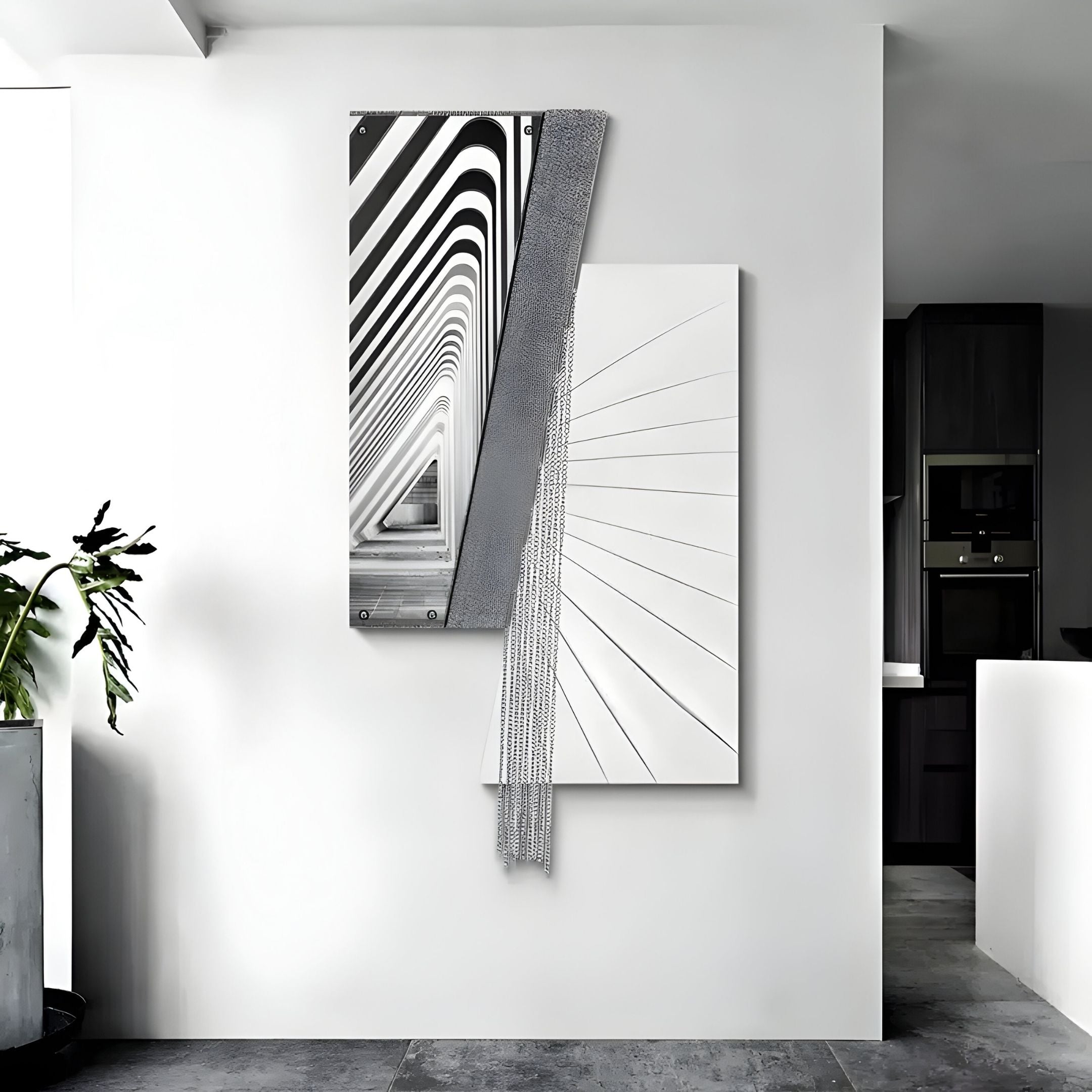 Urbis Black & White Vortex Chain Leather 3D Wall Art