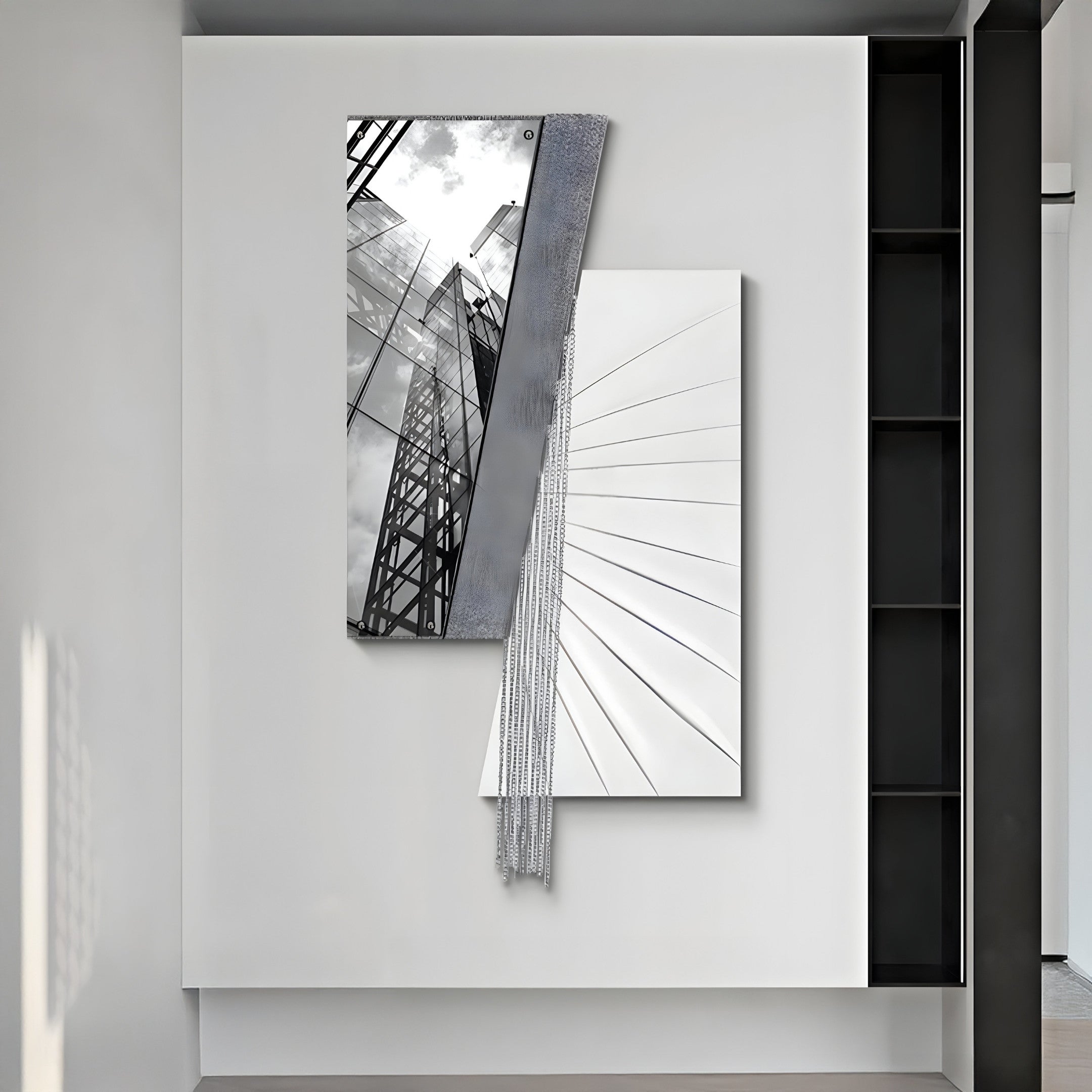 Urbis Black & White Urban Rise Chain Leather 3D Wall Art