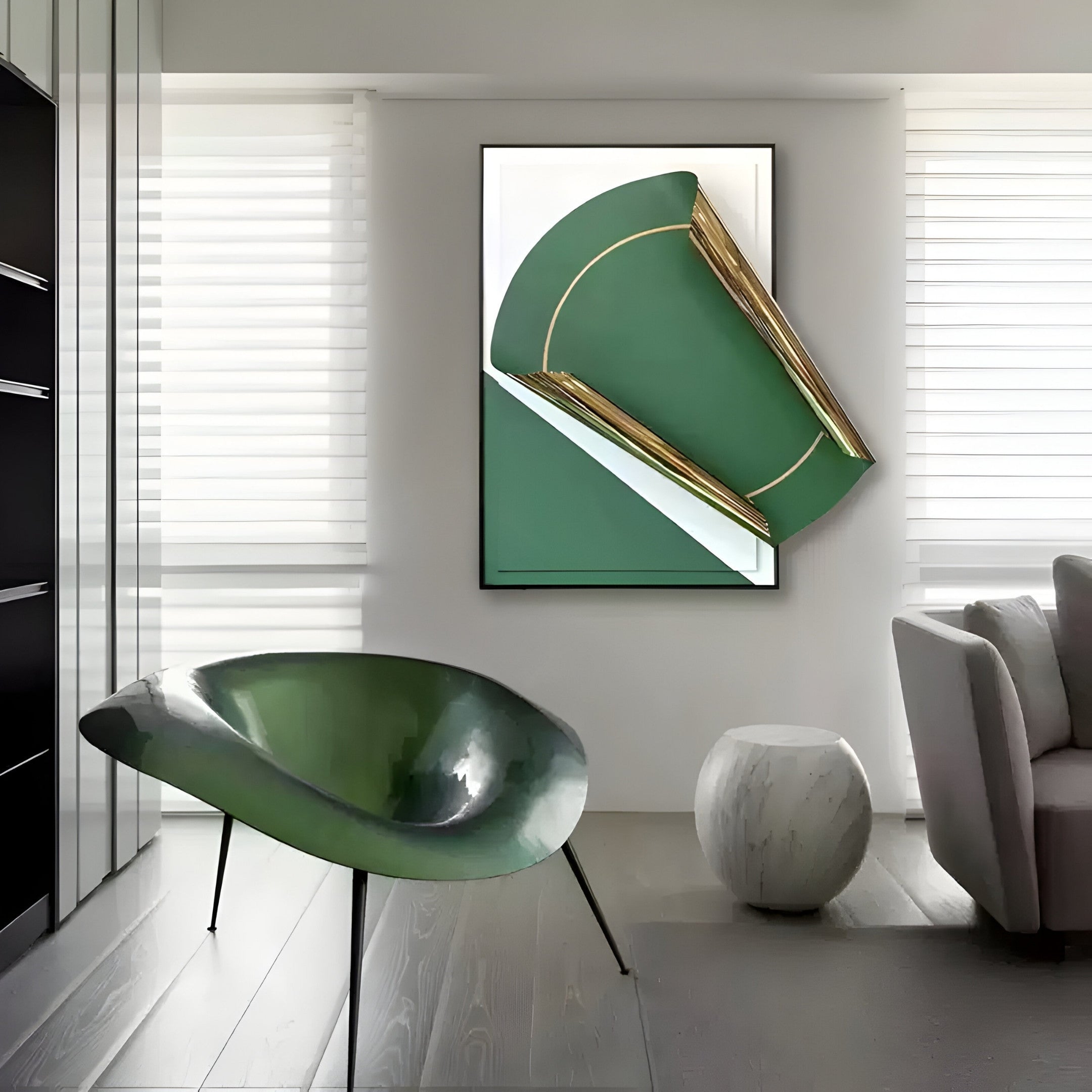 Valmeris Vertical Green Fold Sculptural Metal 3D Wall Art