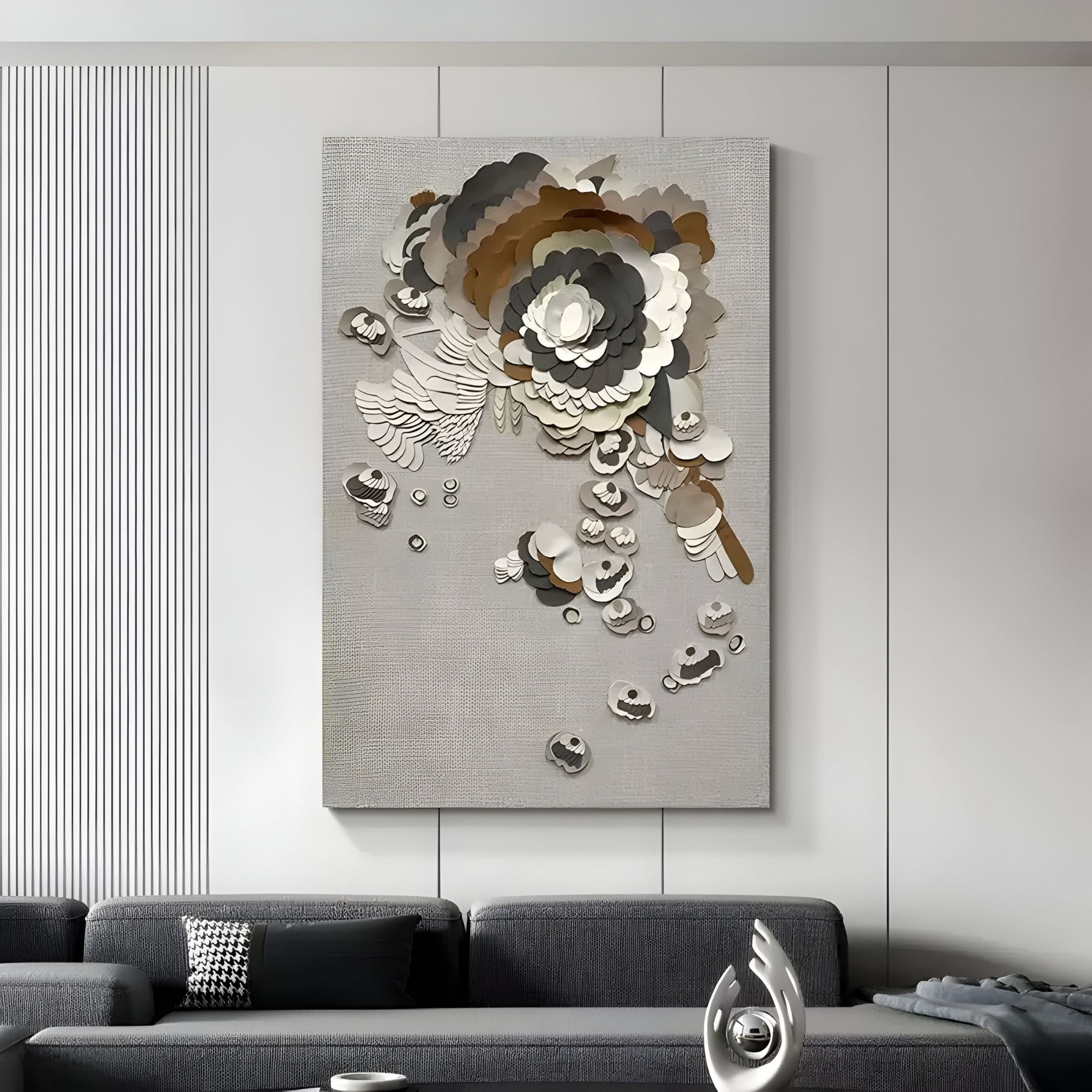 Floraxa Neutral Bloom Layered Leather 3D Wall Art