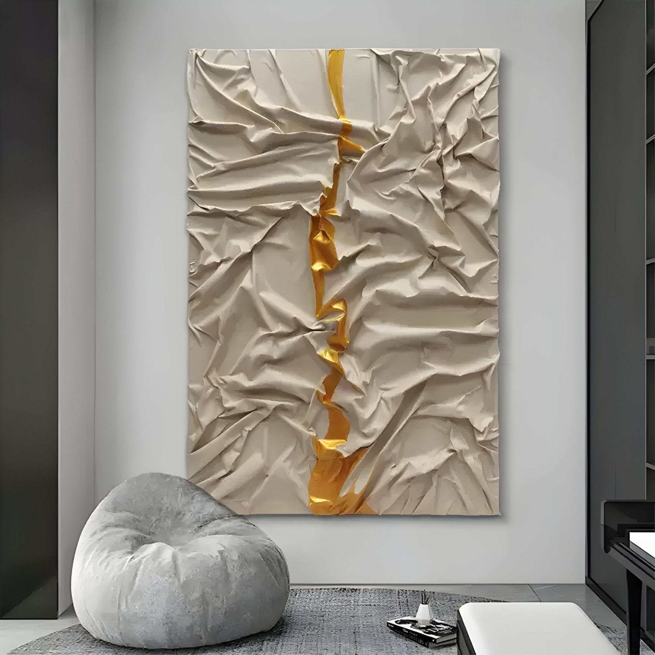 Cravyrn Beige & Gold Leather Hand-Painted 3D Wall Art