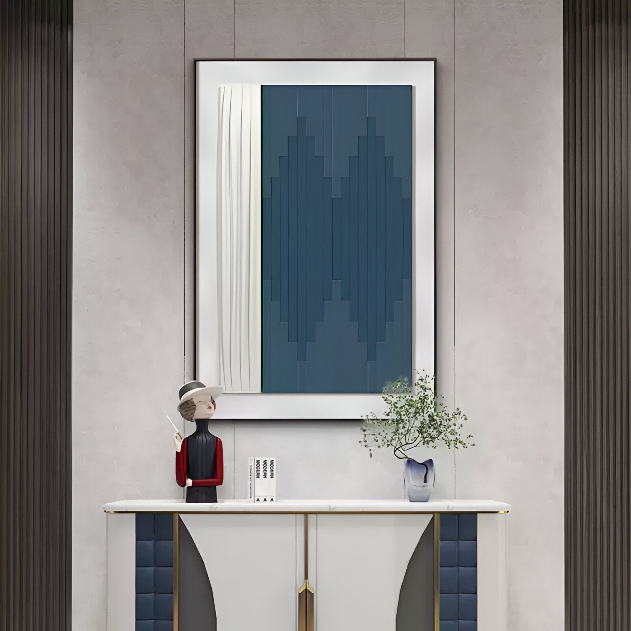 Trivaro Blue Panel II Wood Carving 3D Wall Art