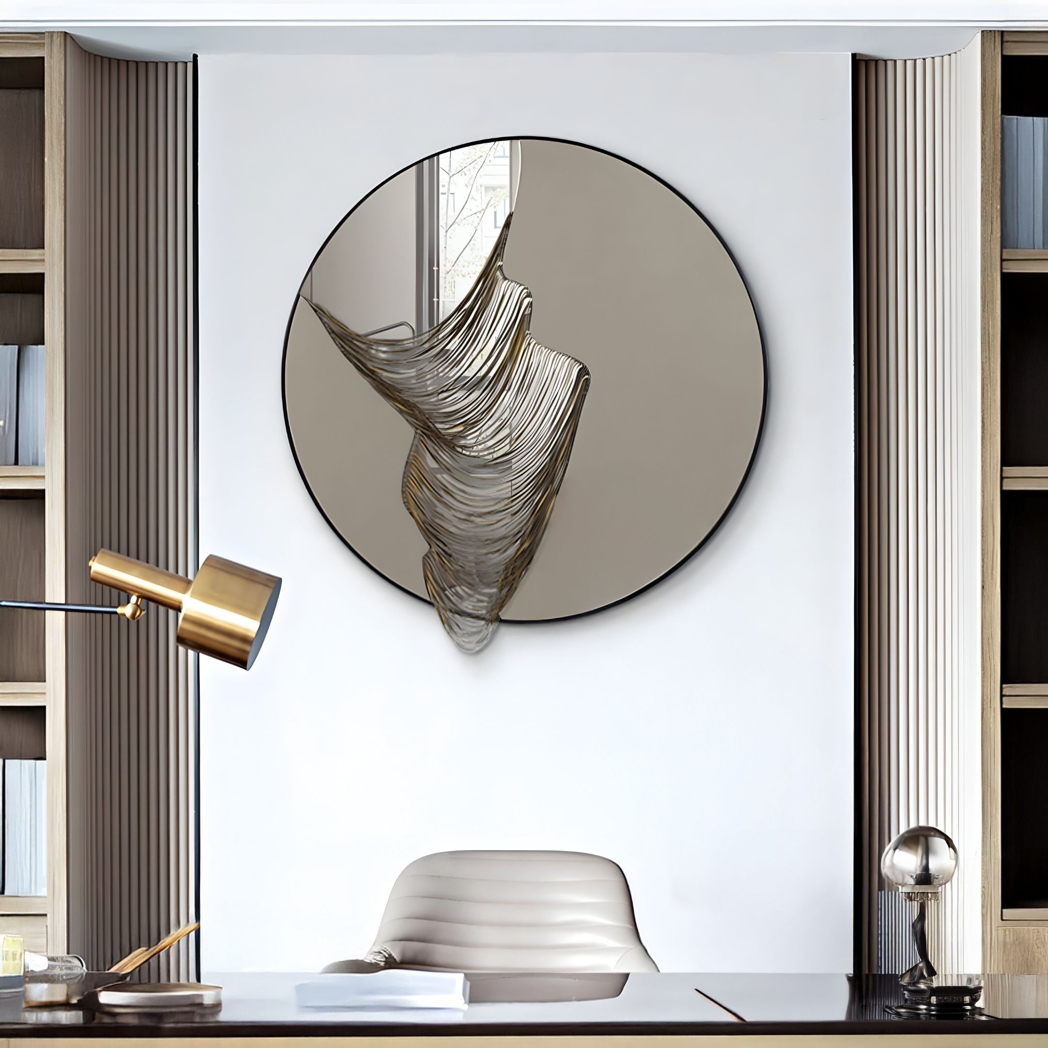 Rivelune Smoke Silver Sculptural Round Mirror 3D Wall Art
