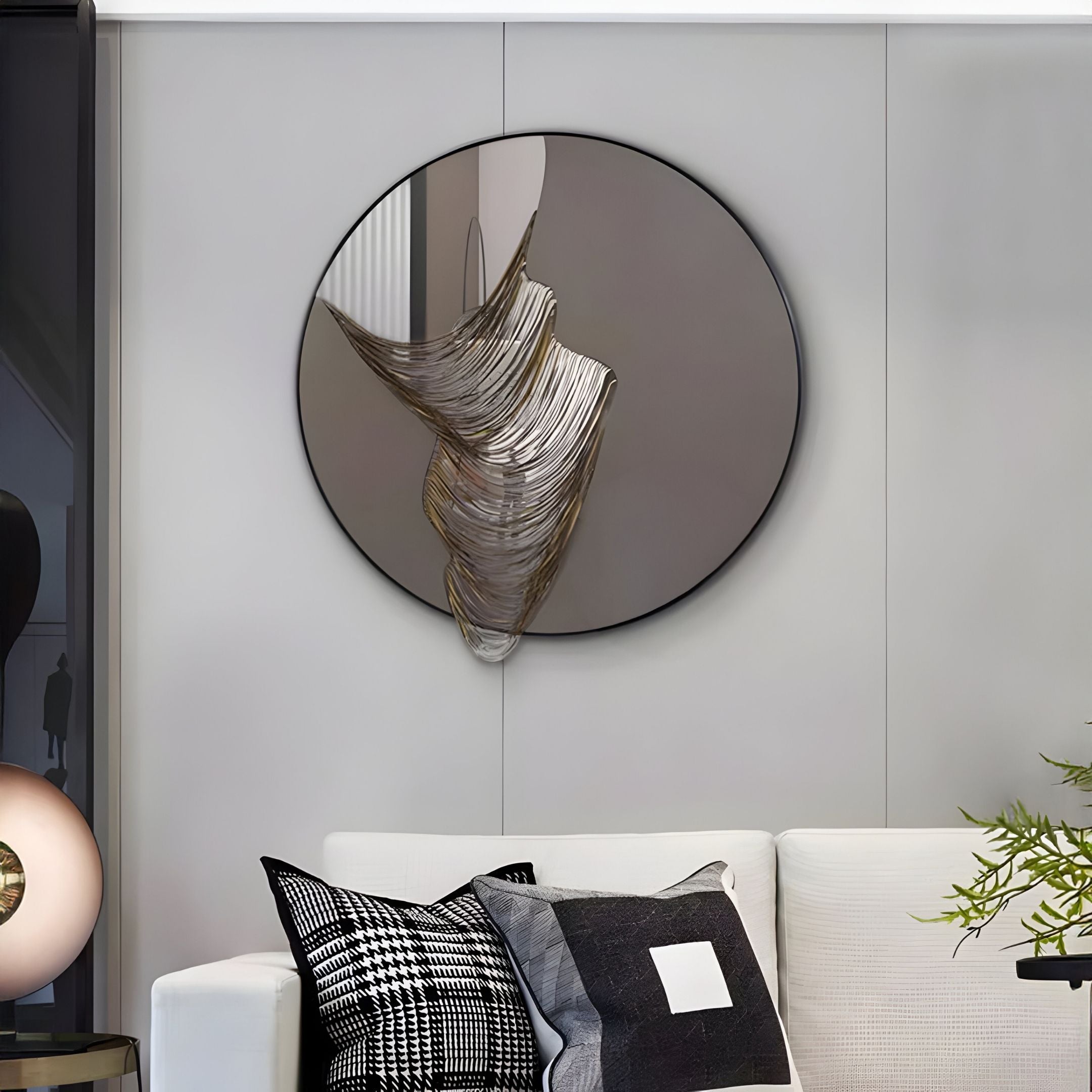 Rivelune Warm Grey Sculptural Round Mirror 3D Wall Art