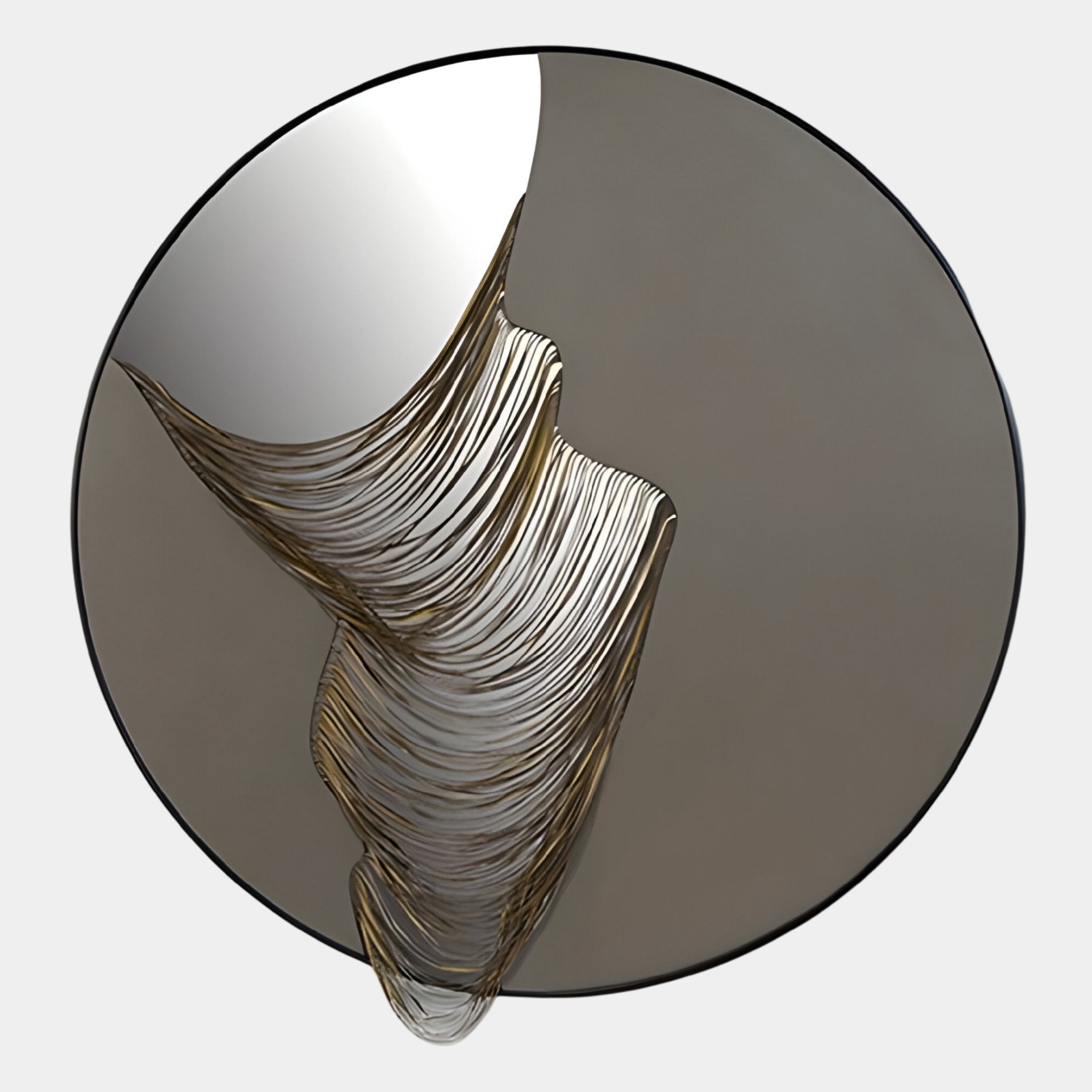 Rivelune Warm Grey Sculptural Round Mirror 3D Wall Art