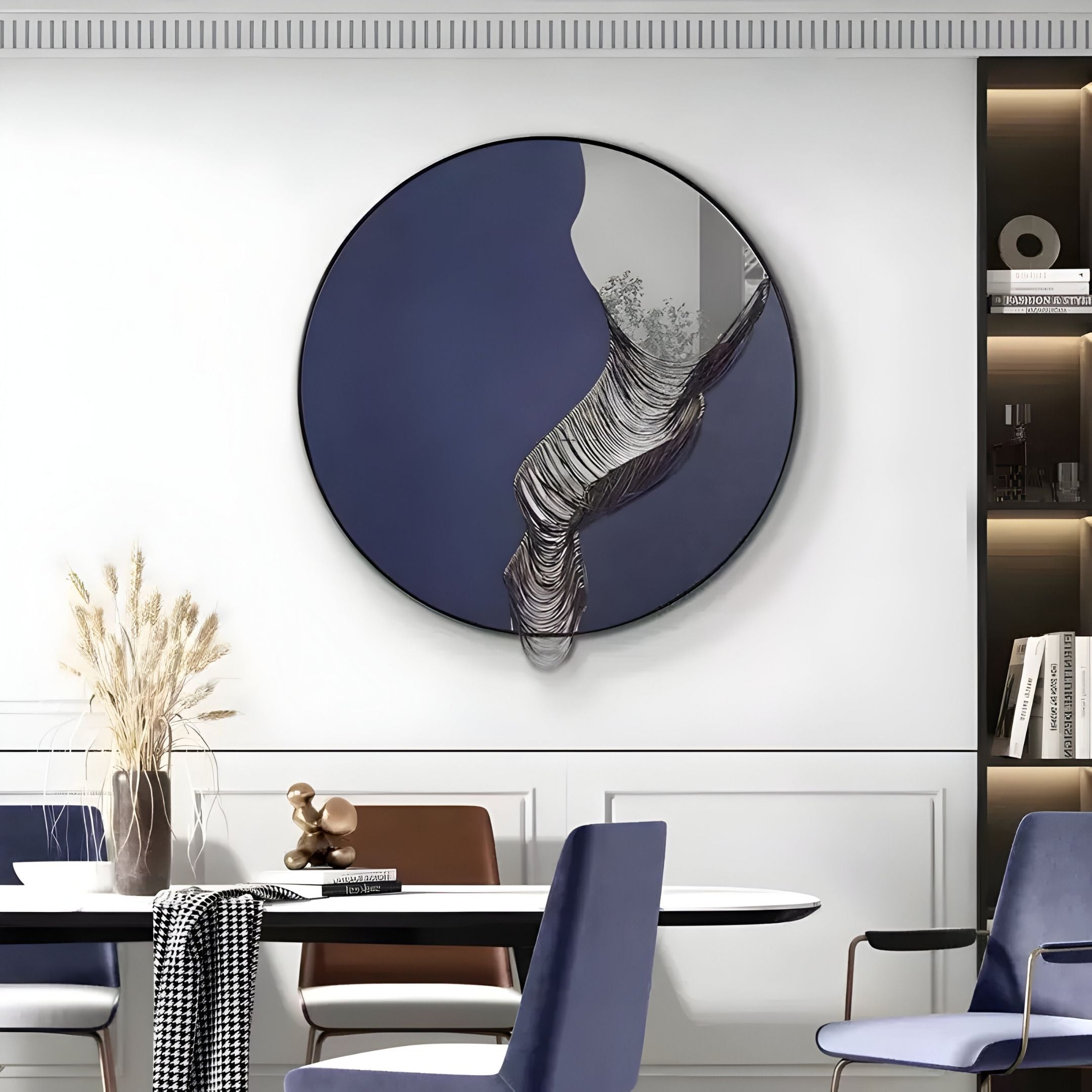 Rivelune Navy Blue Sculptural Round Mirror 3D Wall Art