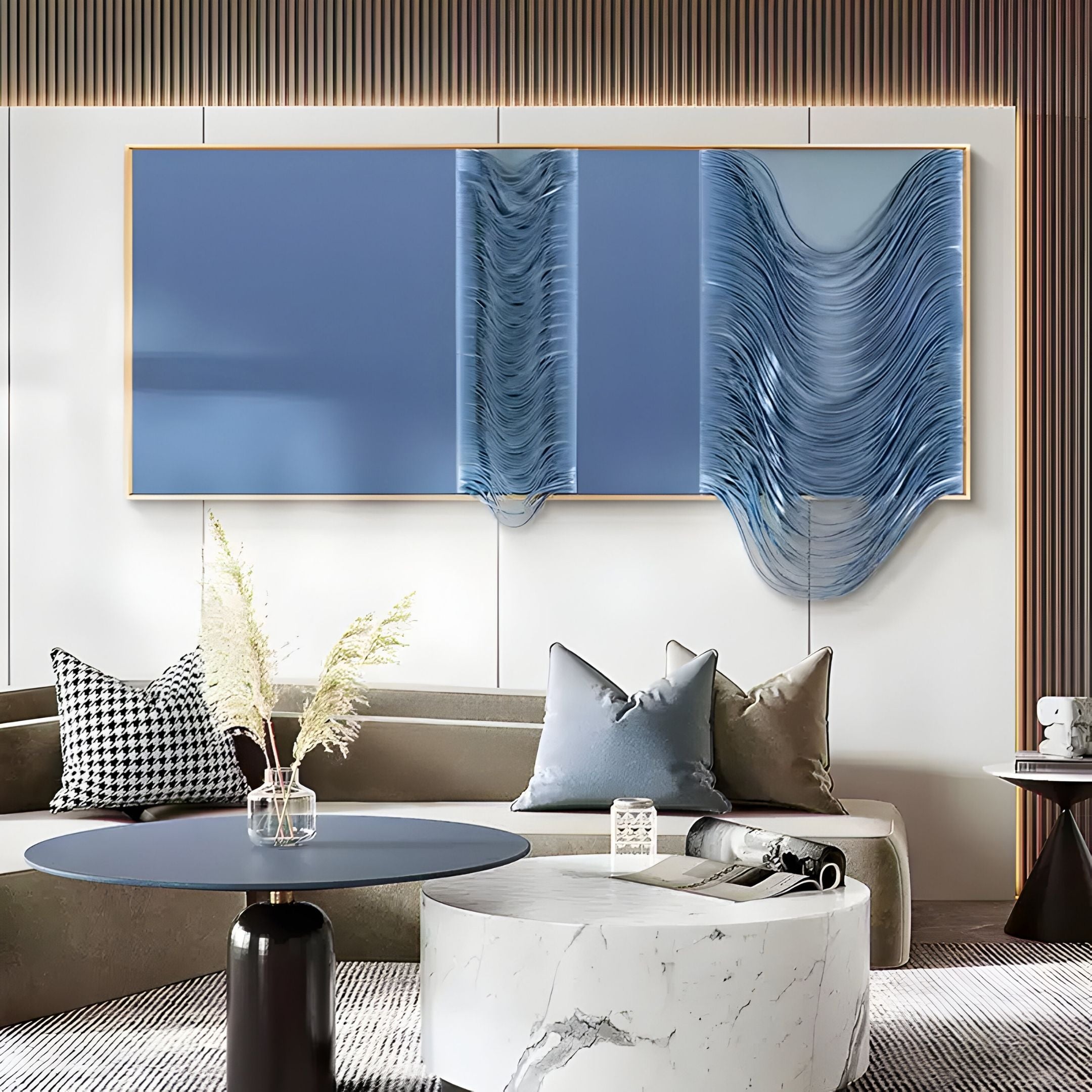 Drapelle Blue Flow Layered Leather 3D Wall Art