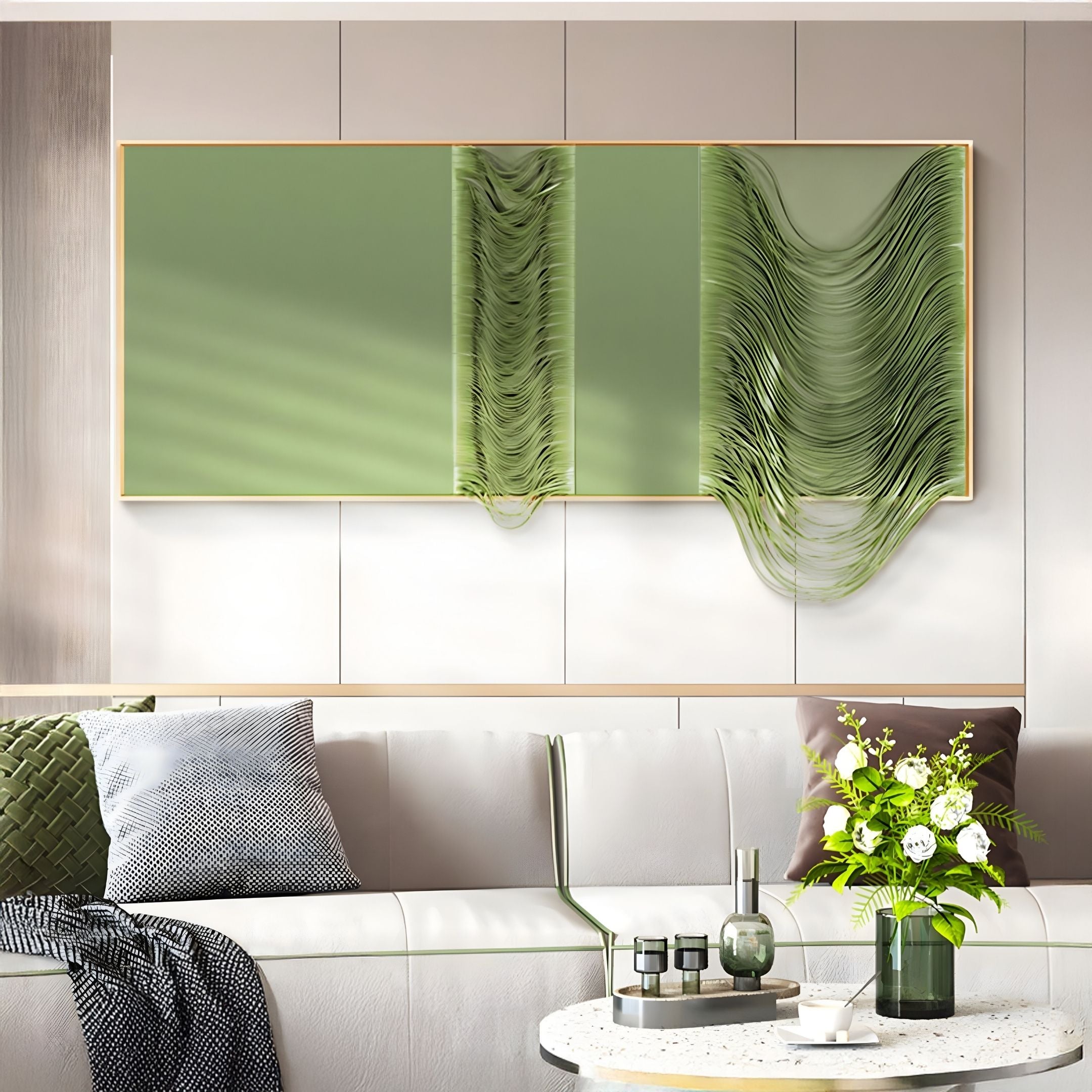 Drapelle Green Flow Layered Leather 3D Wall Art