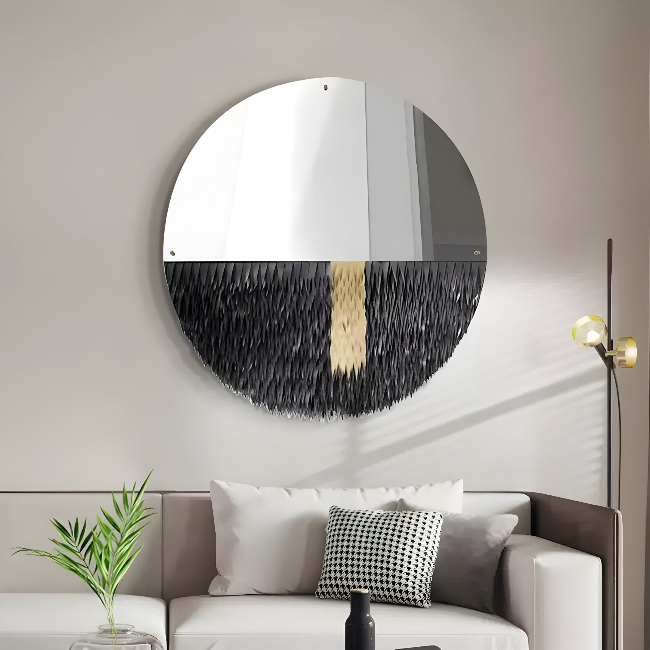 Vantara Noir & Gold Leather Mirror 3D Wall Art