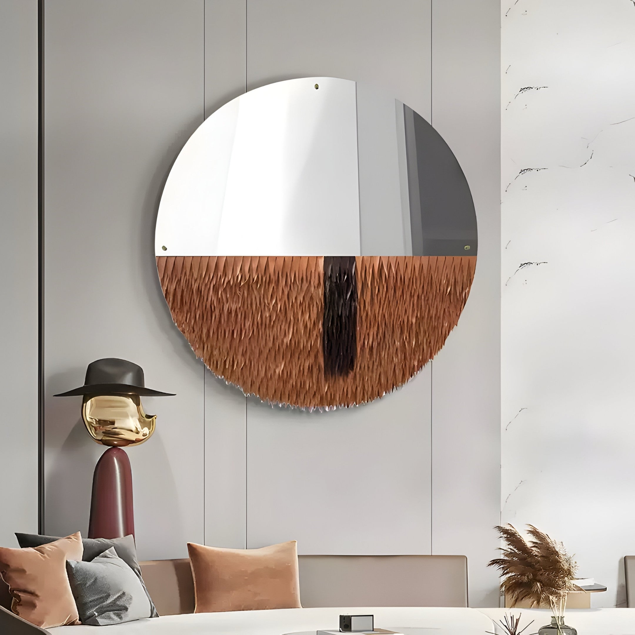 Vantara Copper & Black Leather Mirror 3D Wall Art