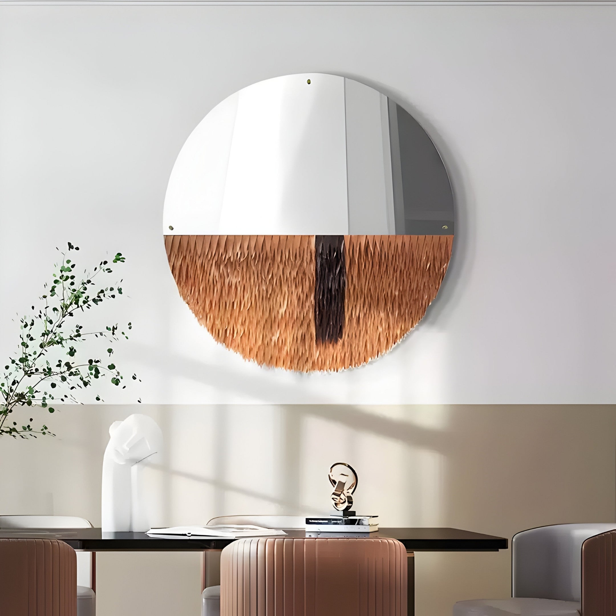 Vantara Copper & Black Leather Mirror 3D Wall Art