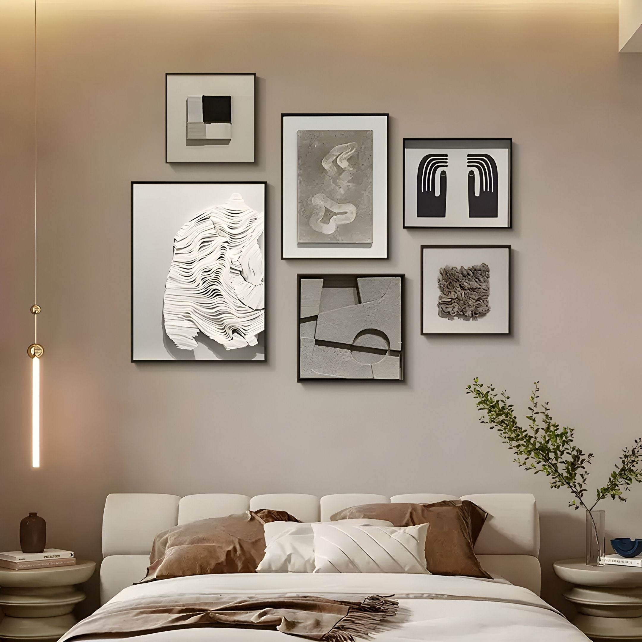 Terrisma 6-Set Neutral Textured Framed 3D Wall Art