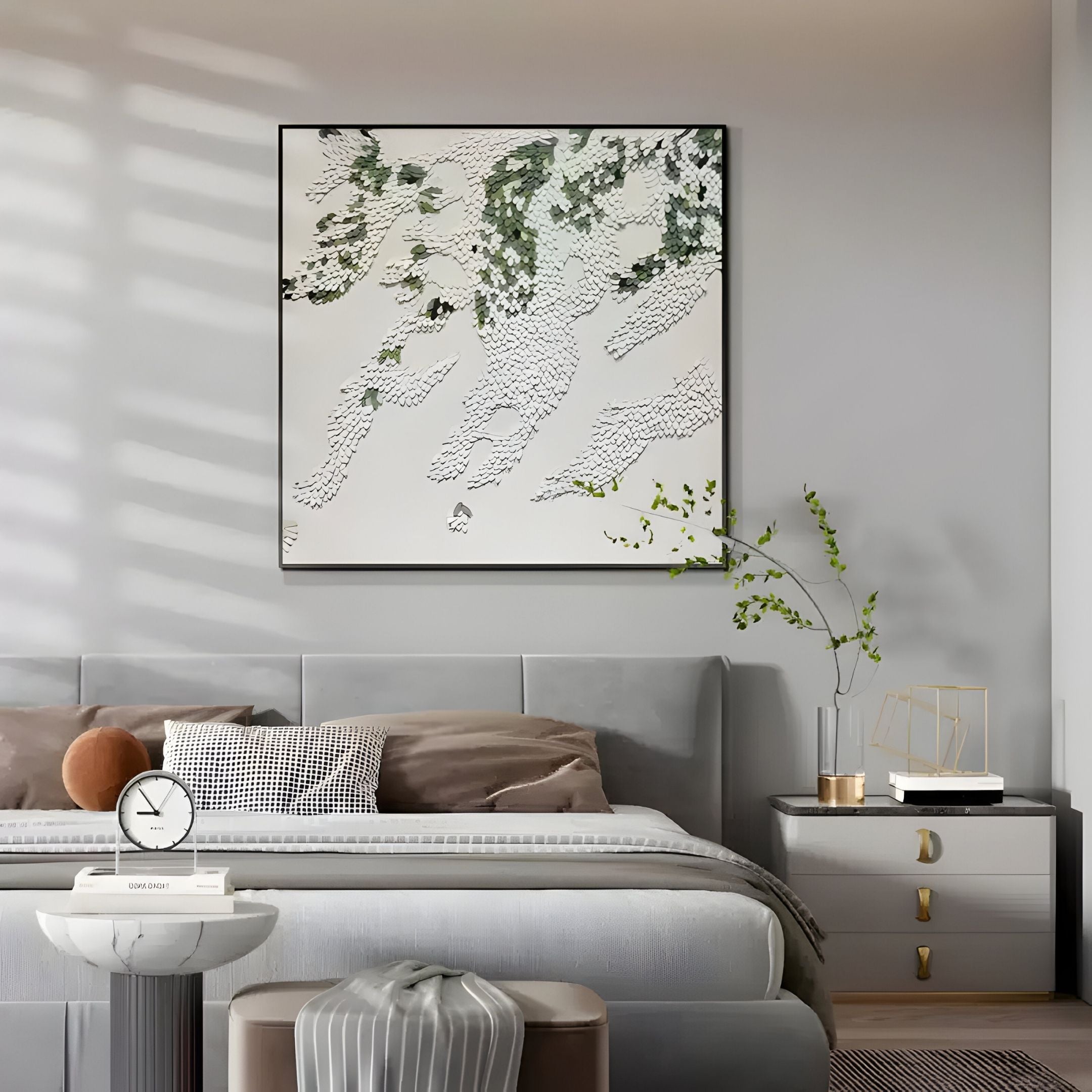 Pellora White & Green Leather Scale 3D Wall Art