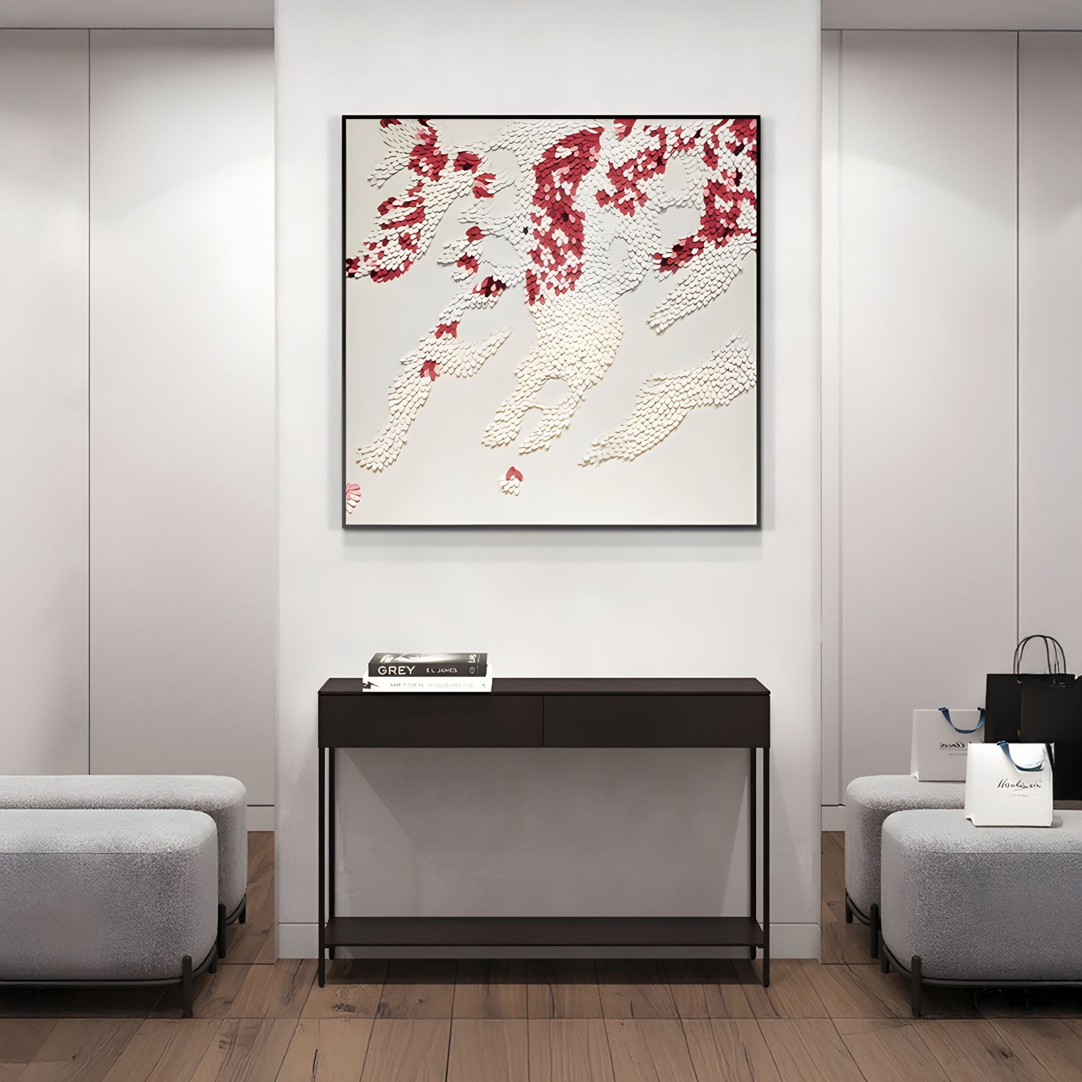 Pellora White & Crimson Leather Scale 3D Wall Art