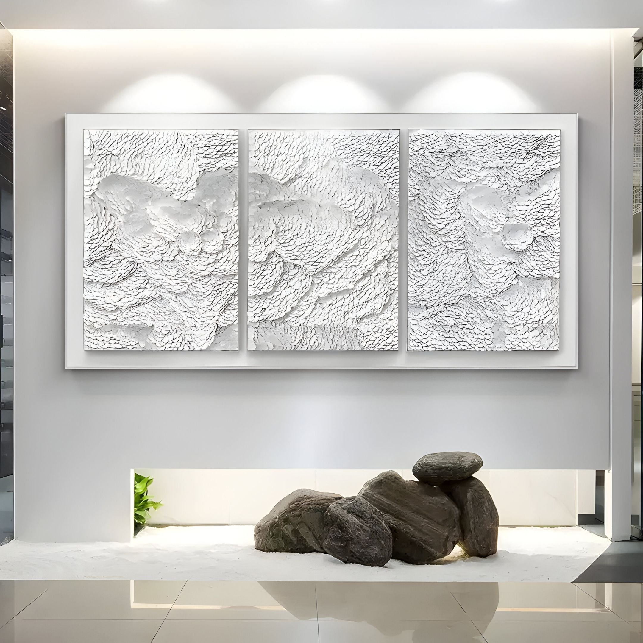 Nuvira White Triptych Swirl Leather 3D Wall Art