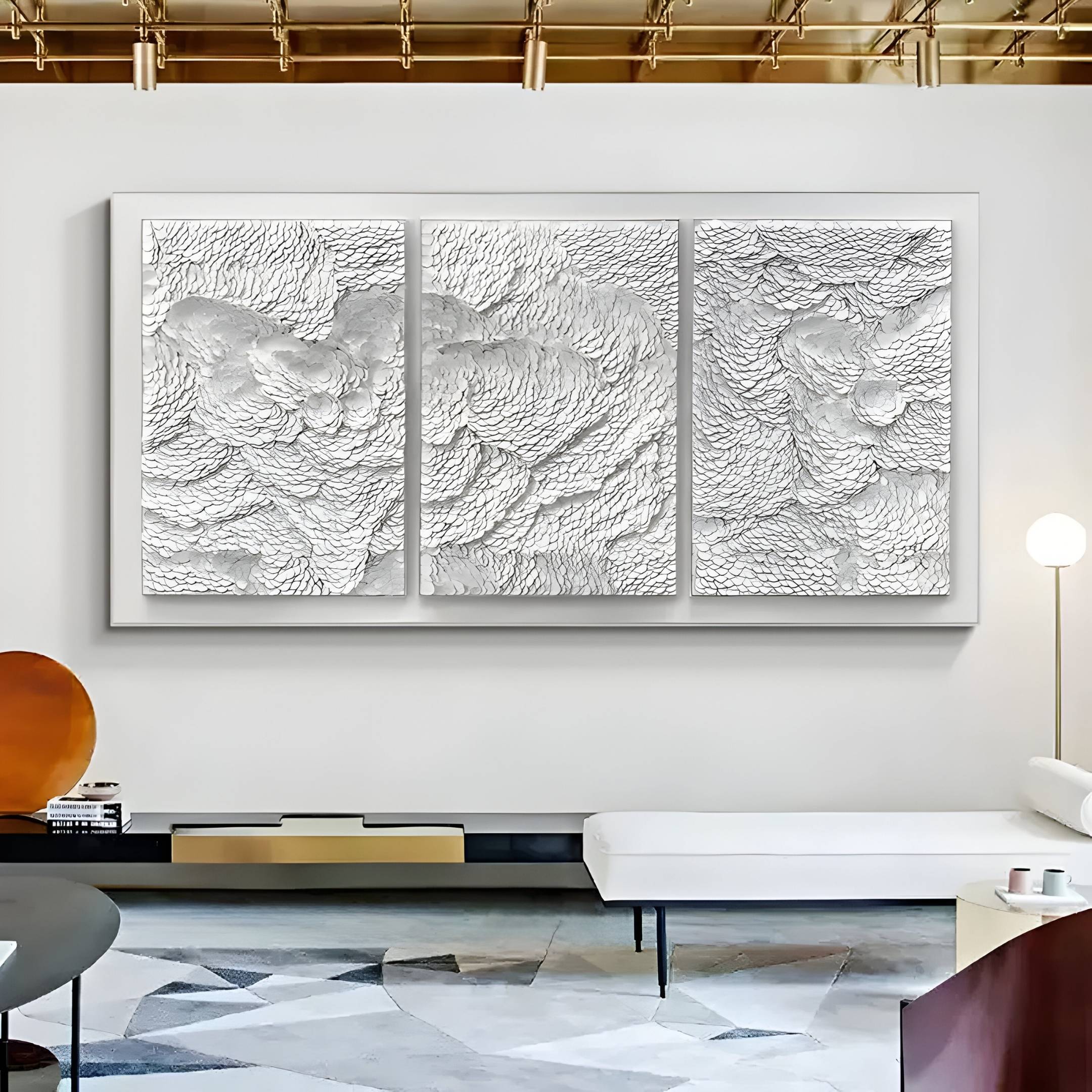 Nuvira White Triptych Swirl Leather 3D Wall Art