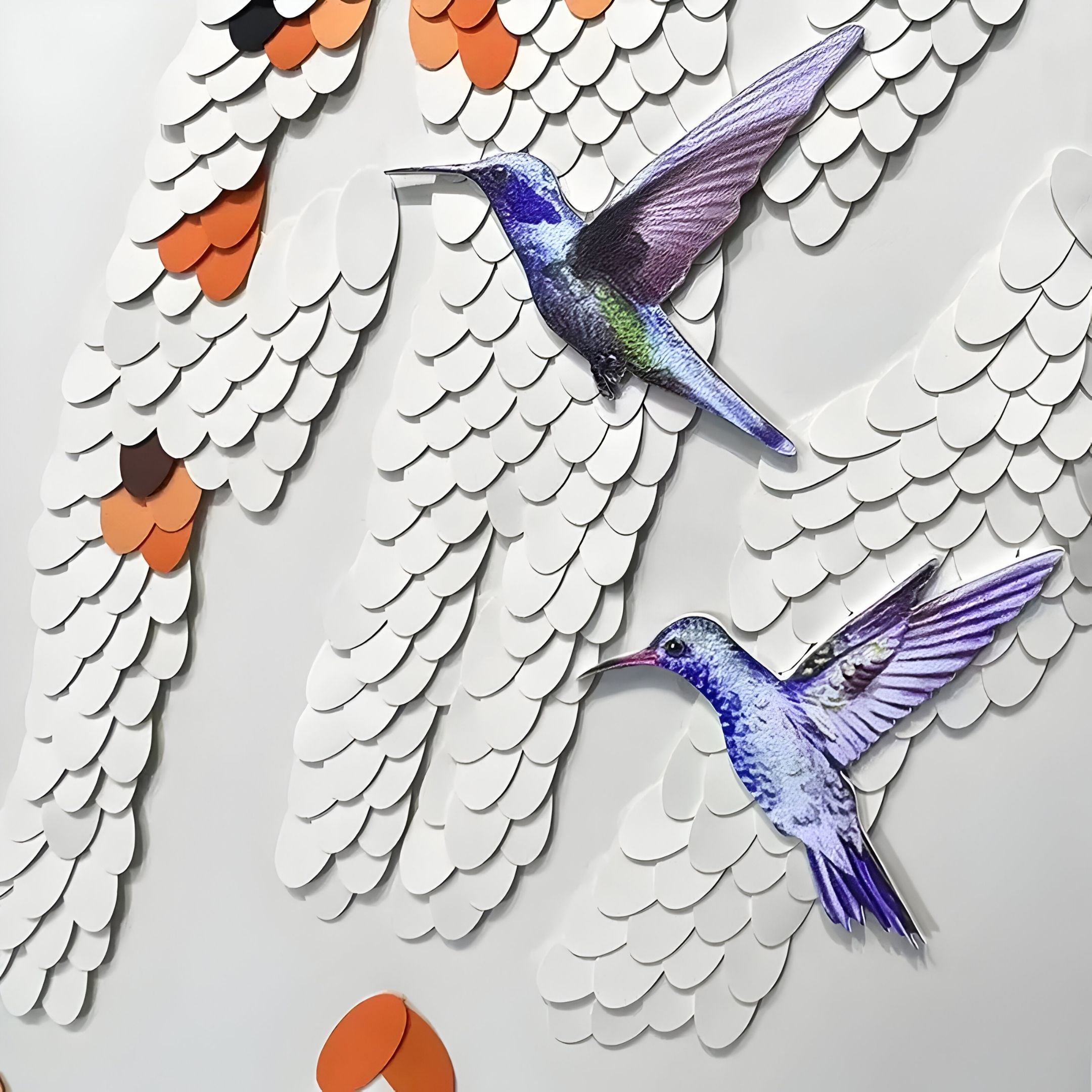 Avarra Orange & White Bird Flight Triptych Leather 3D Wall Art