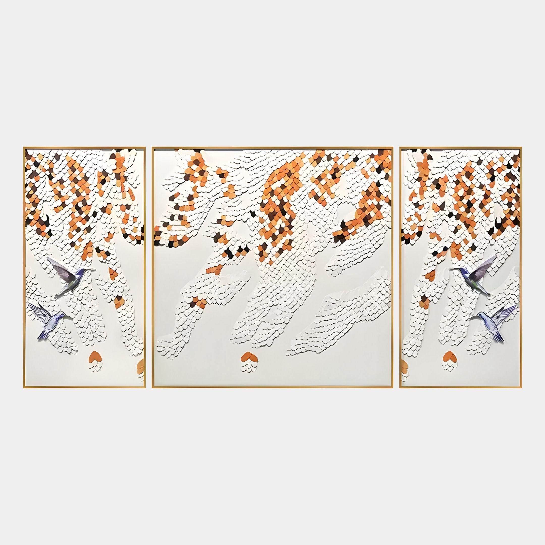 Avarra Orange & White Bird Flight Triptych Leather 3D Wall Art