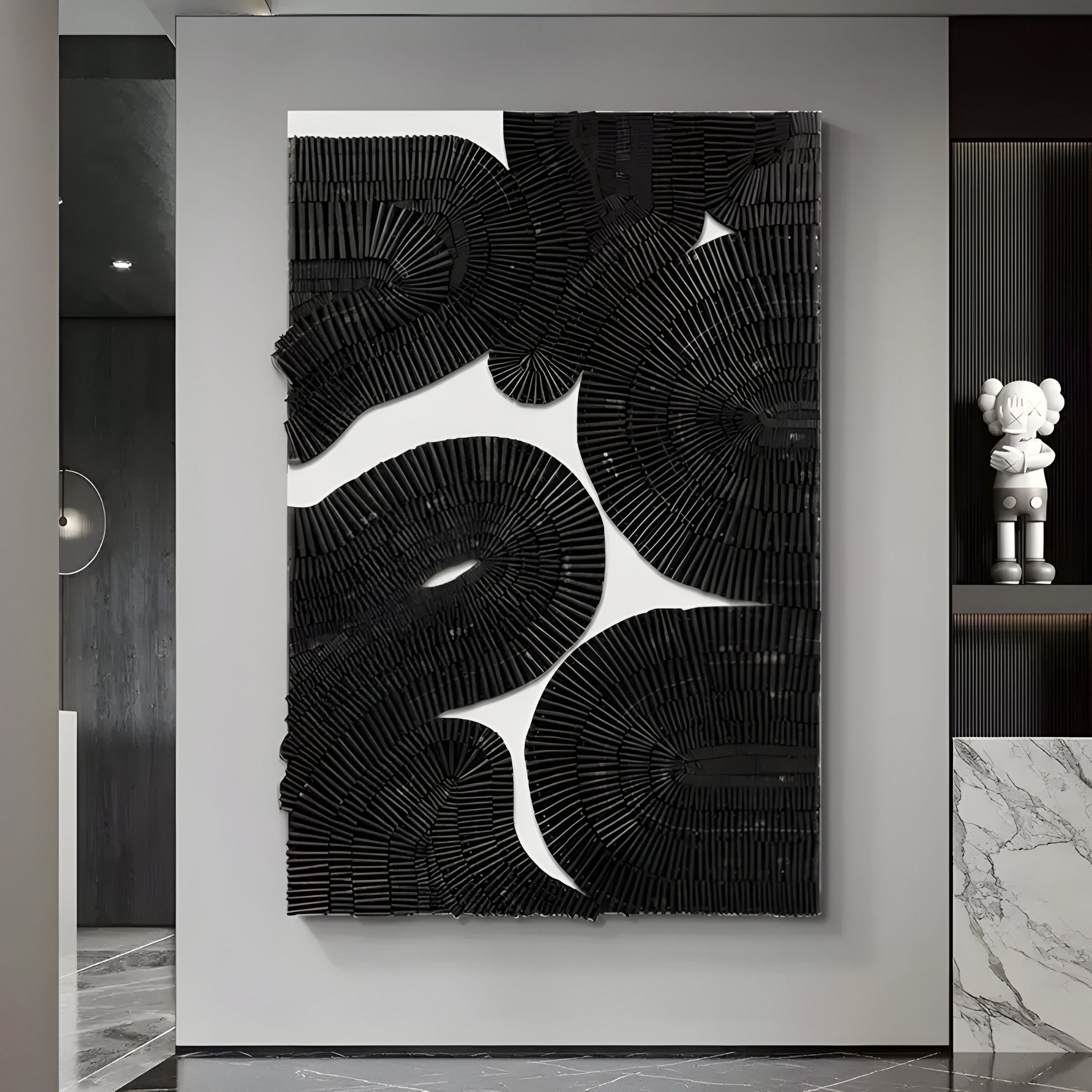 Noctura II Black & White Leather 3D Wall Art