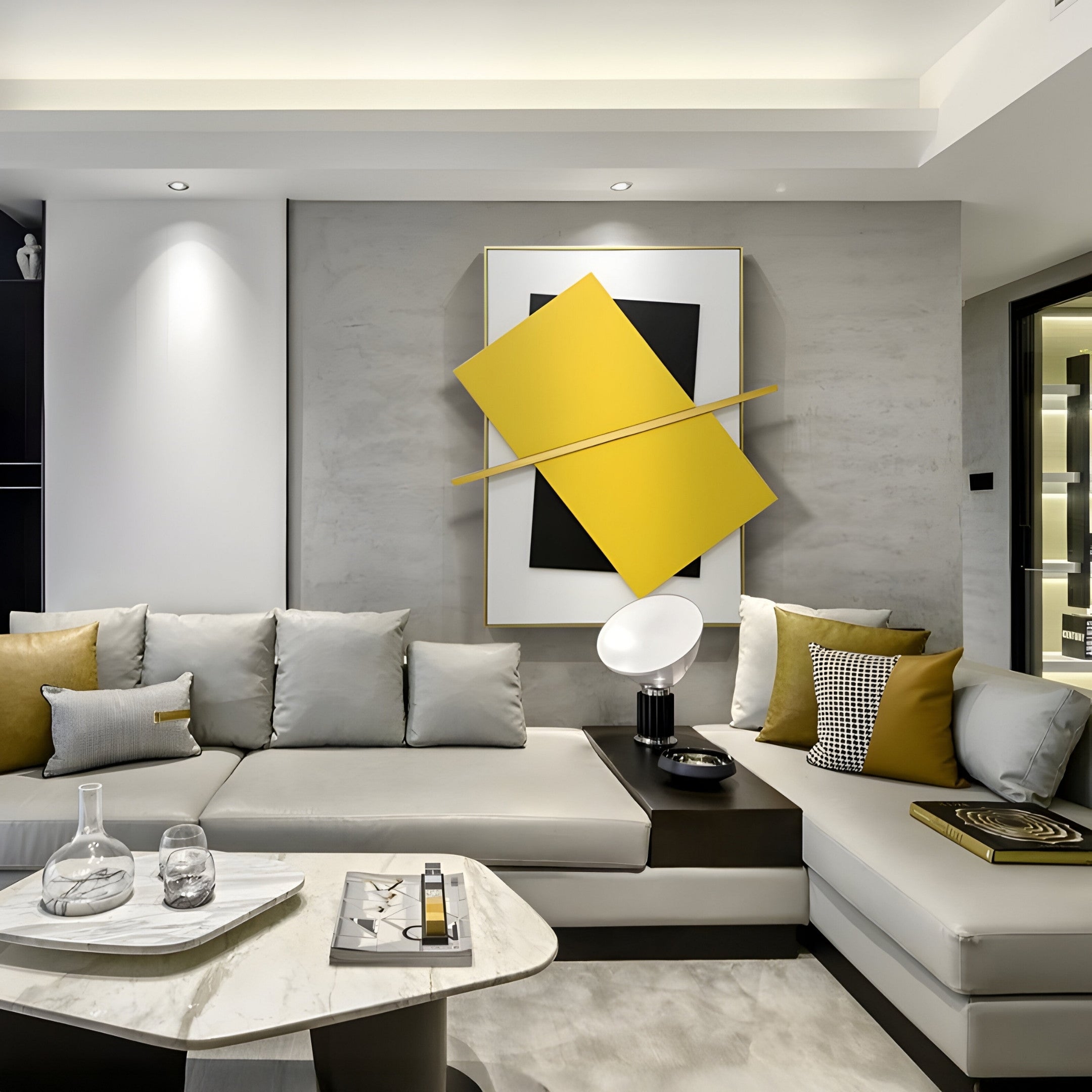 Vectura Yellow & Black Leather Vertical 3D Wall Art