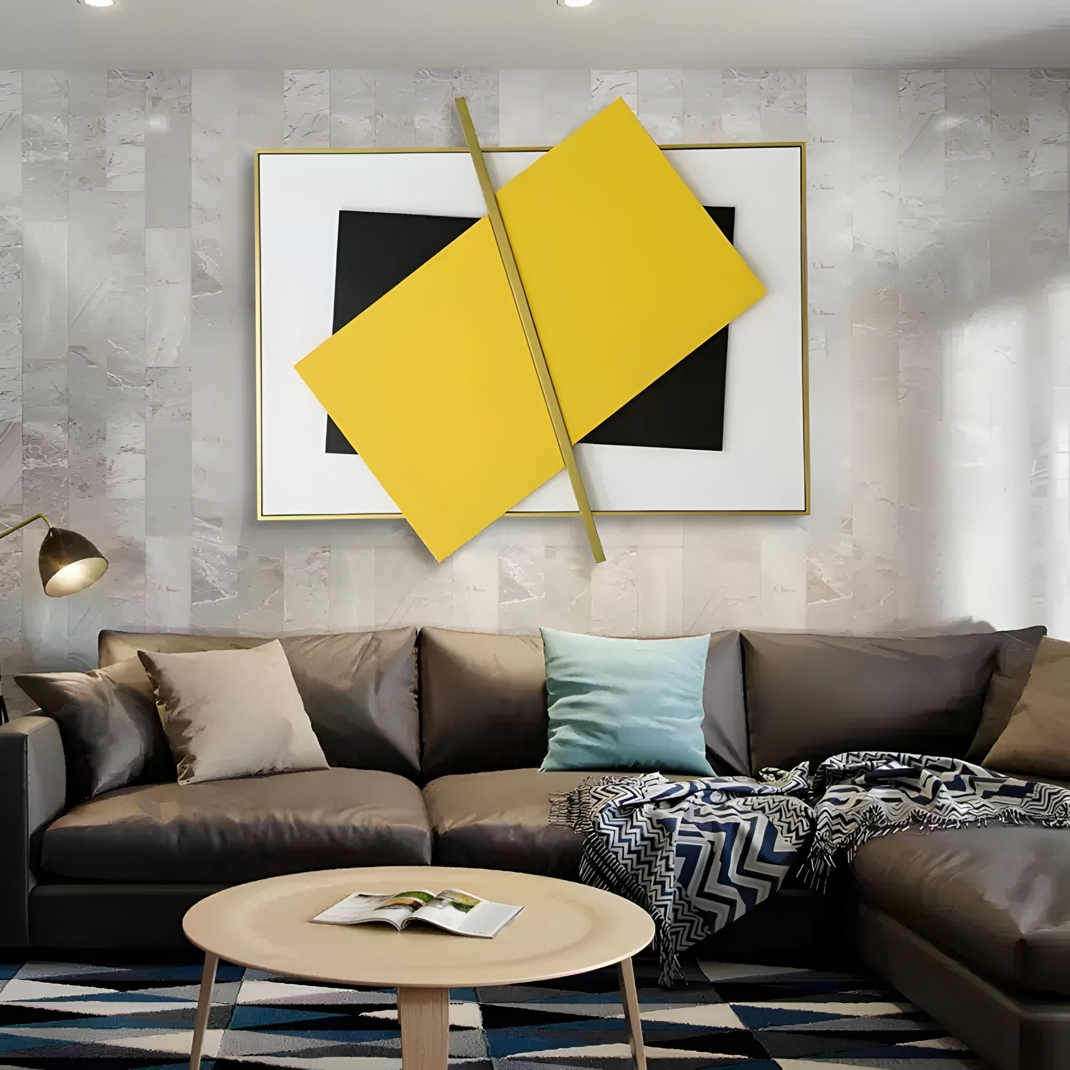 Vectura Yellow & Black Leather Horizontal 3D Wall Art