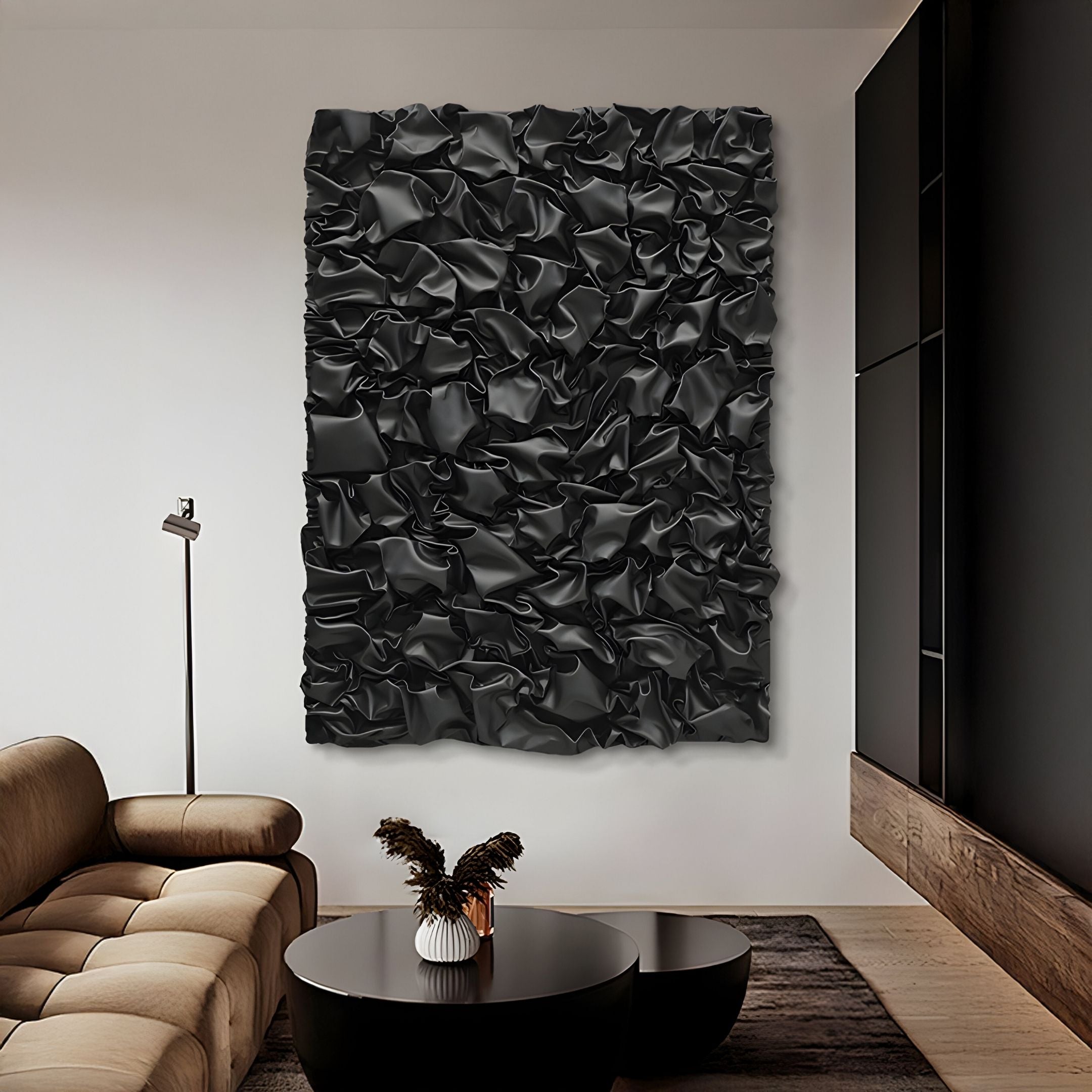Veltrix Black Folded Leather 3D Wall Art