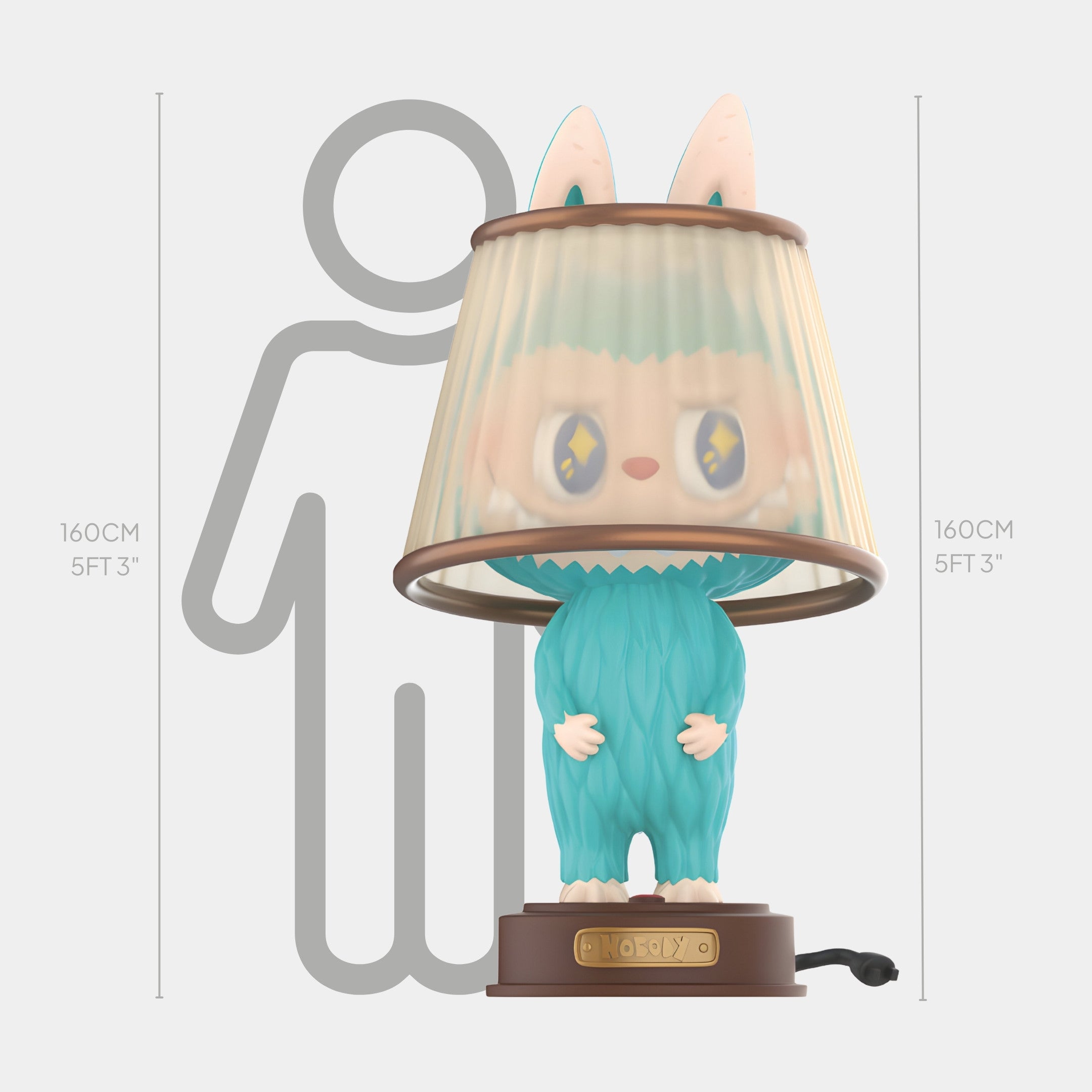The Hidden Lamp Labubu Sculpture by Giant Sculptures is a whimsical 160cm-tall fibreglass lamp shaped like a blue cat with a beige lampshade head, featuring UV-resistant coatings for lasting charm.