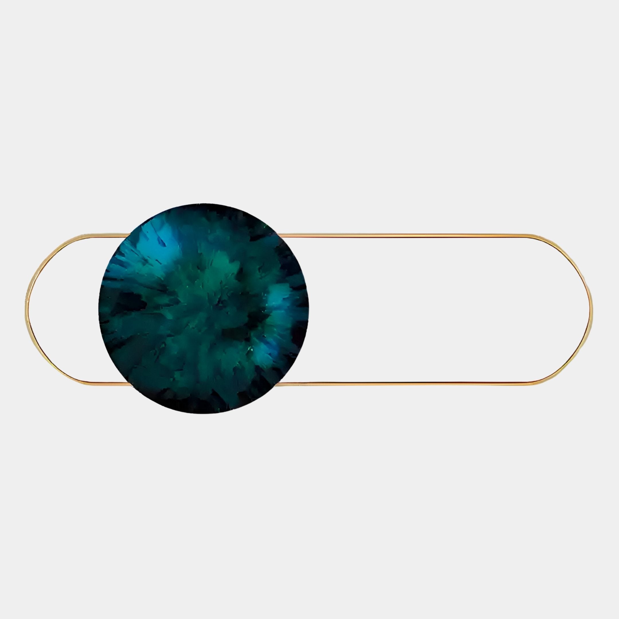 The Giant Sculptures Vitreon Deep Green Flat Crystal Porcelain With Gold Accent Wall Art features a large, round deep green and blue marbled porcelain accent framed in gold, set against a light gray background.