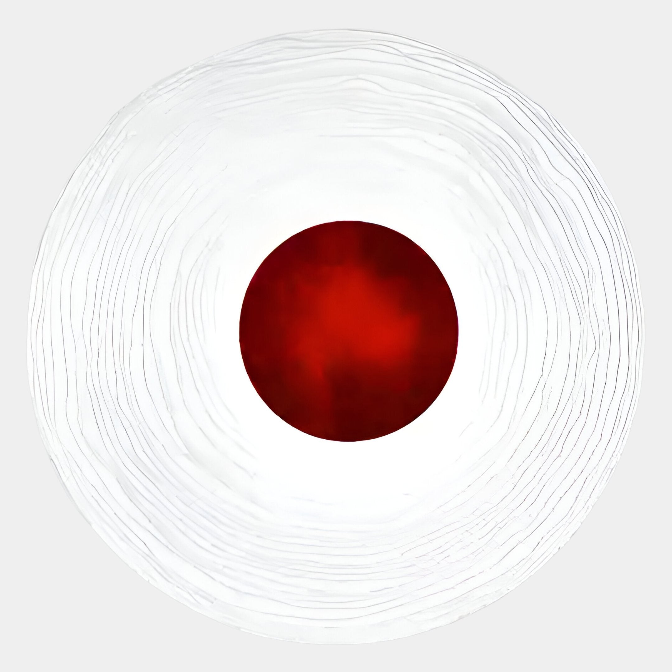 The Giant Sculptures Ventus Crimson Flame Wood Carving 3D LED Wall Art features a bold red center circle on a white background with subtle concentric lines, creating a modern, abstract look perfect for contemporary spaces.